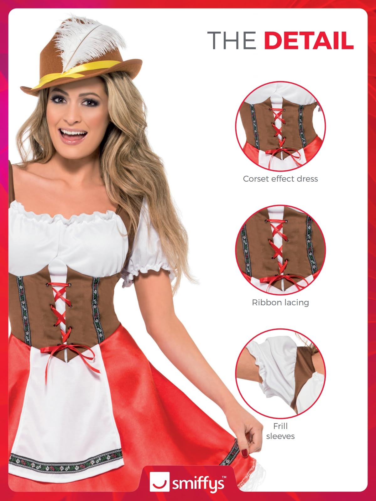 Smiffys Bavarian Wench Costume, L - UK Size 16-18, White & Red