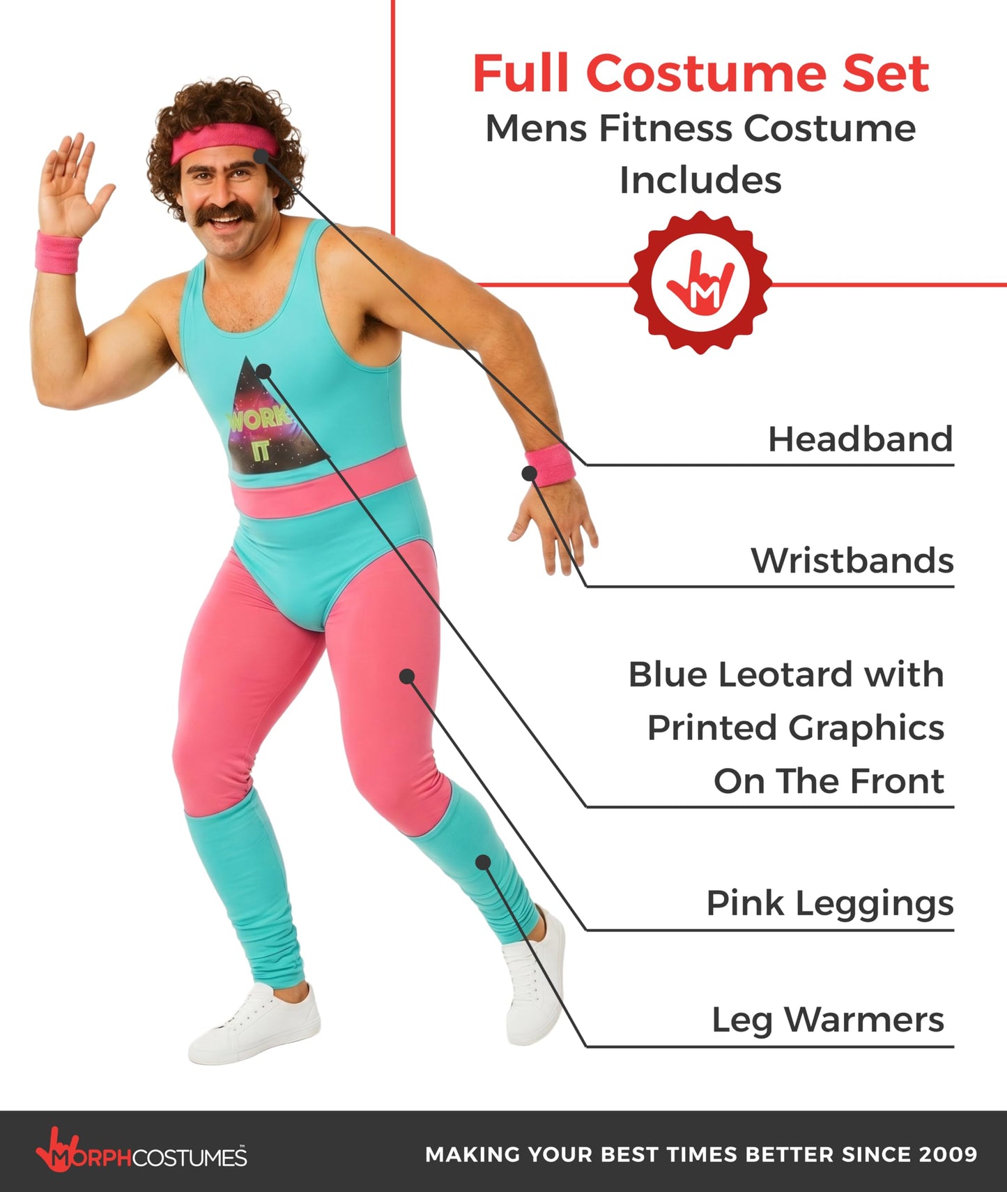 Fun Shack 80s Fitness Instructor Costume Men Aerobics Outfit Fancy Dress for 80s Themed Parties and Events, Medium
