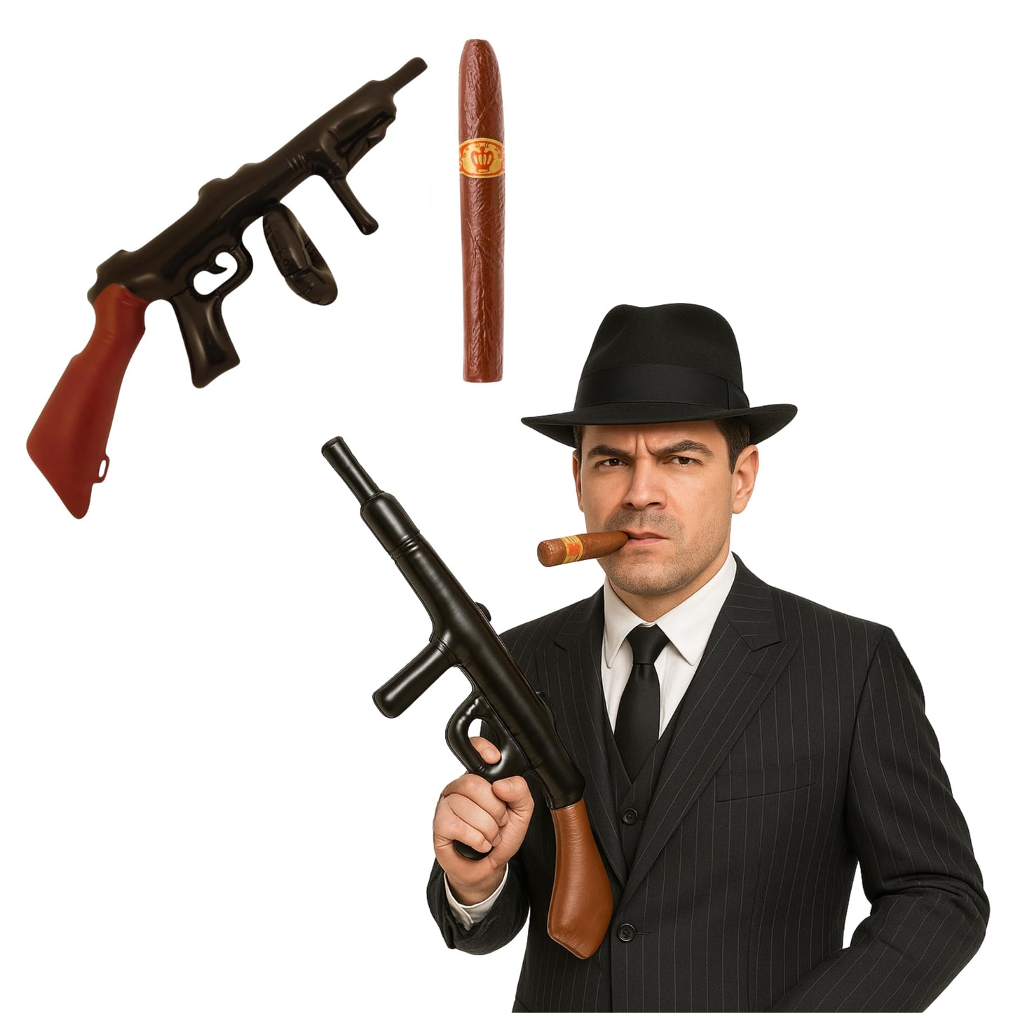 1920s Gangster Accessory Set - Inflatable Tommy and Machine Gun