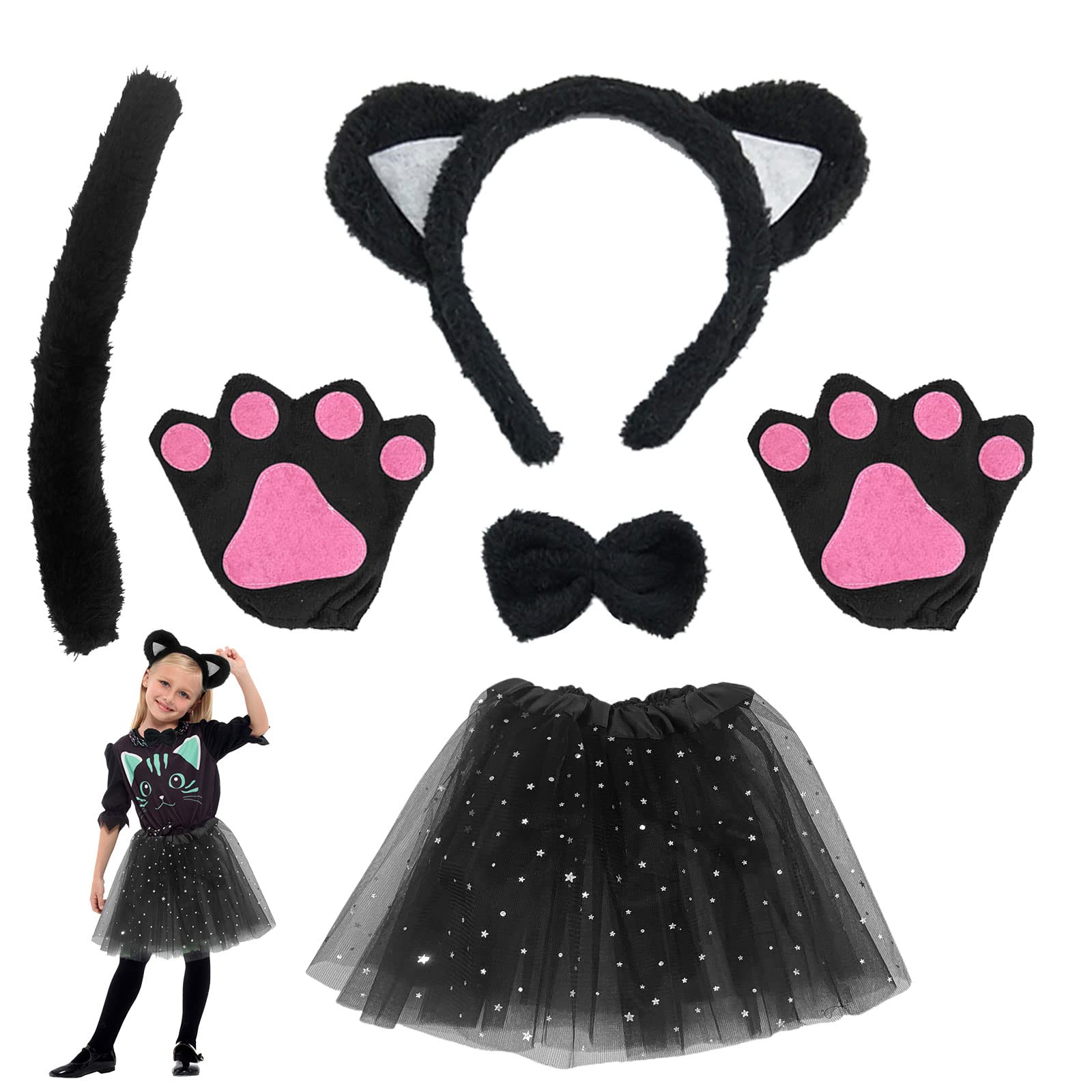 Cat Costume Set Included Cat Ears Headband Bowtie Tail Cat Paw