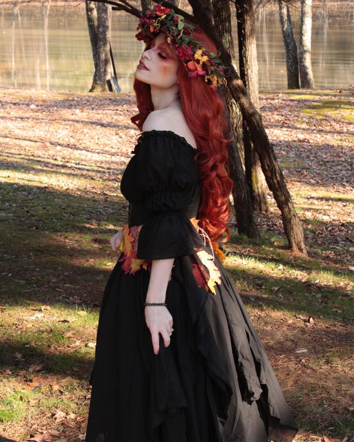 CR ROLECOS Women's Victorian Dress Puff Sleeve Off Shoulder Ruffle Plus Size Medieval Costume for Women Renaissance Dress Black XXL/3XL