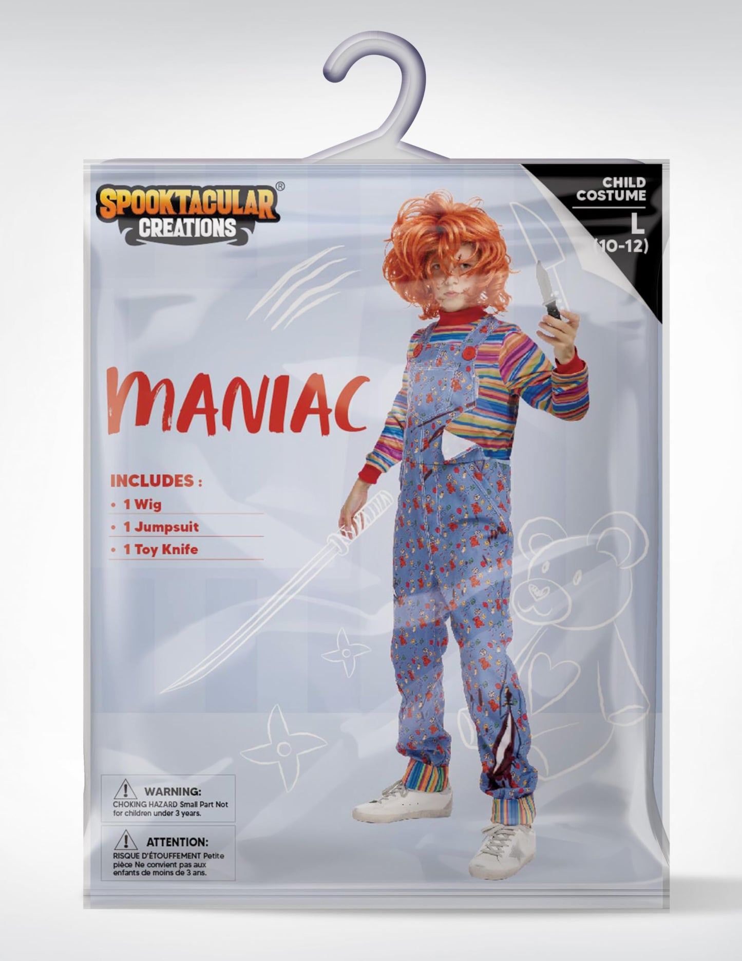 Spooktacular Creations Chucky Costume and Wig Halloween for Child, Kids Play Chucky Costume Jumpsuit Outfit Medium(8-10 years)