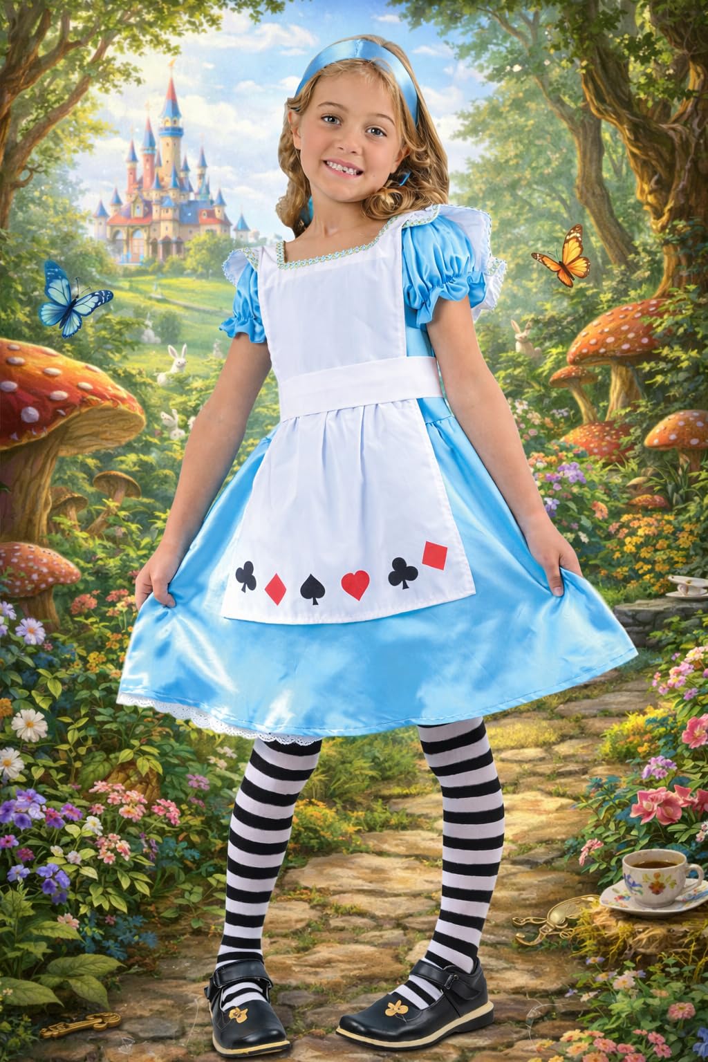 Wicked Costumes Girls Storybook Alice Fancy Dress Costume – Classic Blue Dress & White Pinafore Outfit for World Book Day, Book Week, Parties & School Events – Medium (5–7 Years)