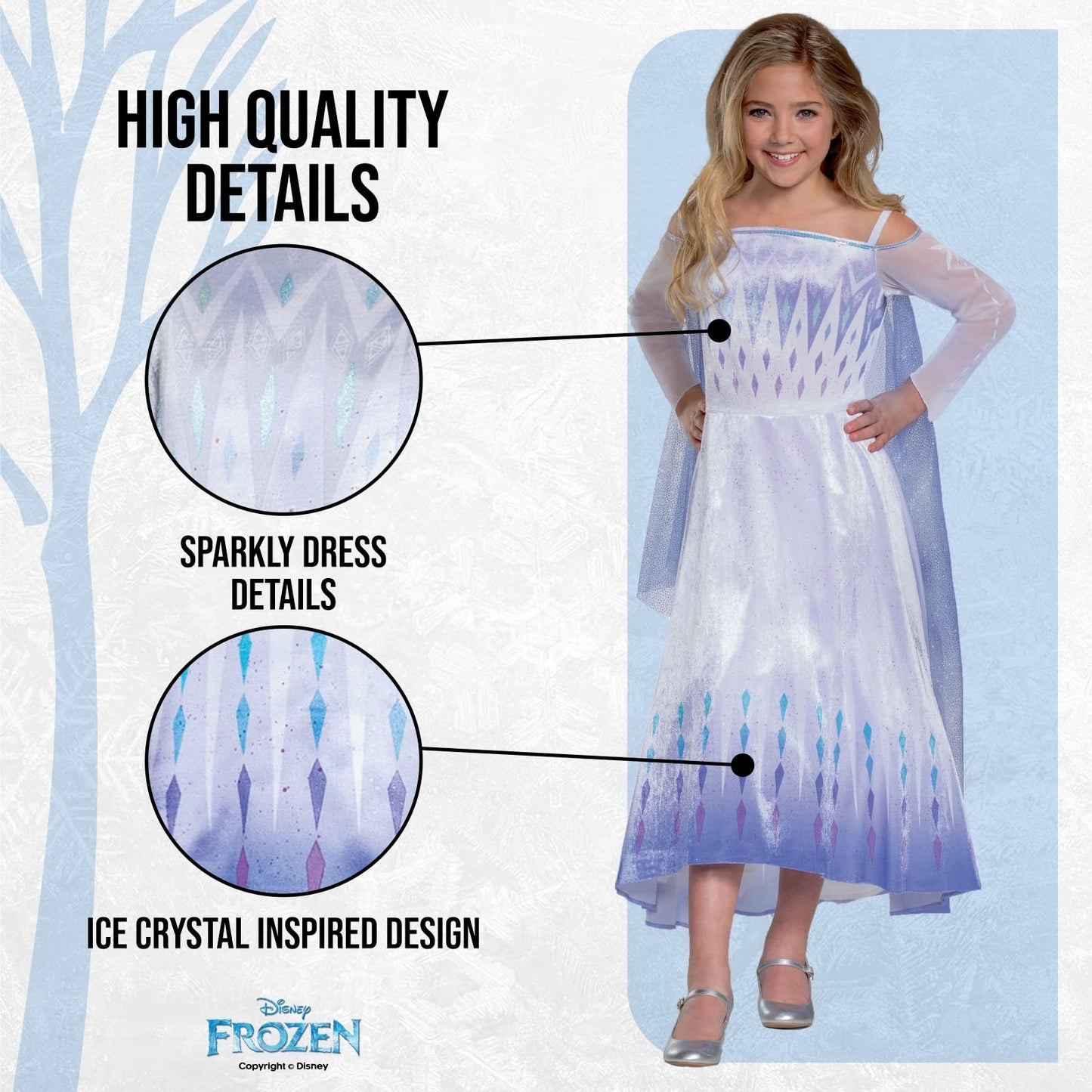 Disney Official Deluxe Elsa Snow Queen Costume, Frozen 2 Costume Kids Size S