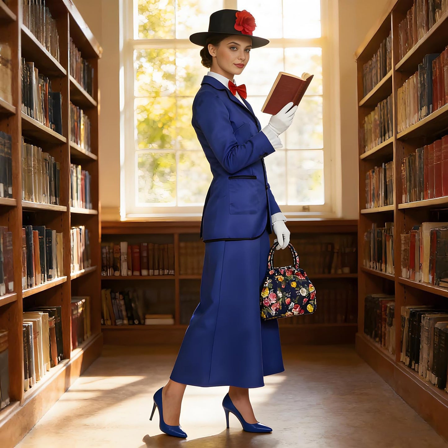 Victorian Nanny Costume Women World Book Day Blue Jacket Skirt Hat (image 6)