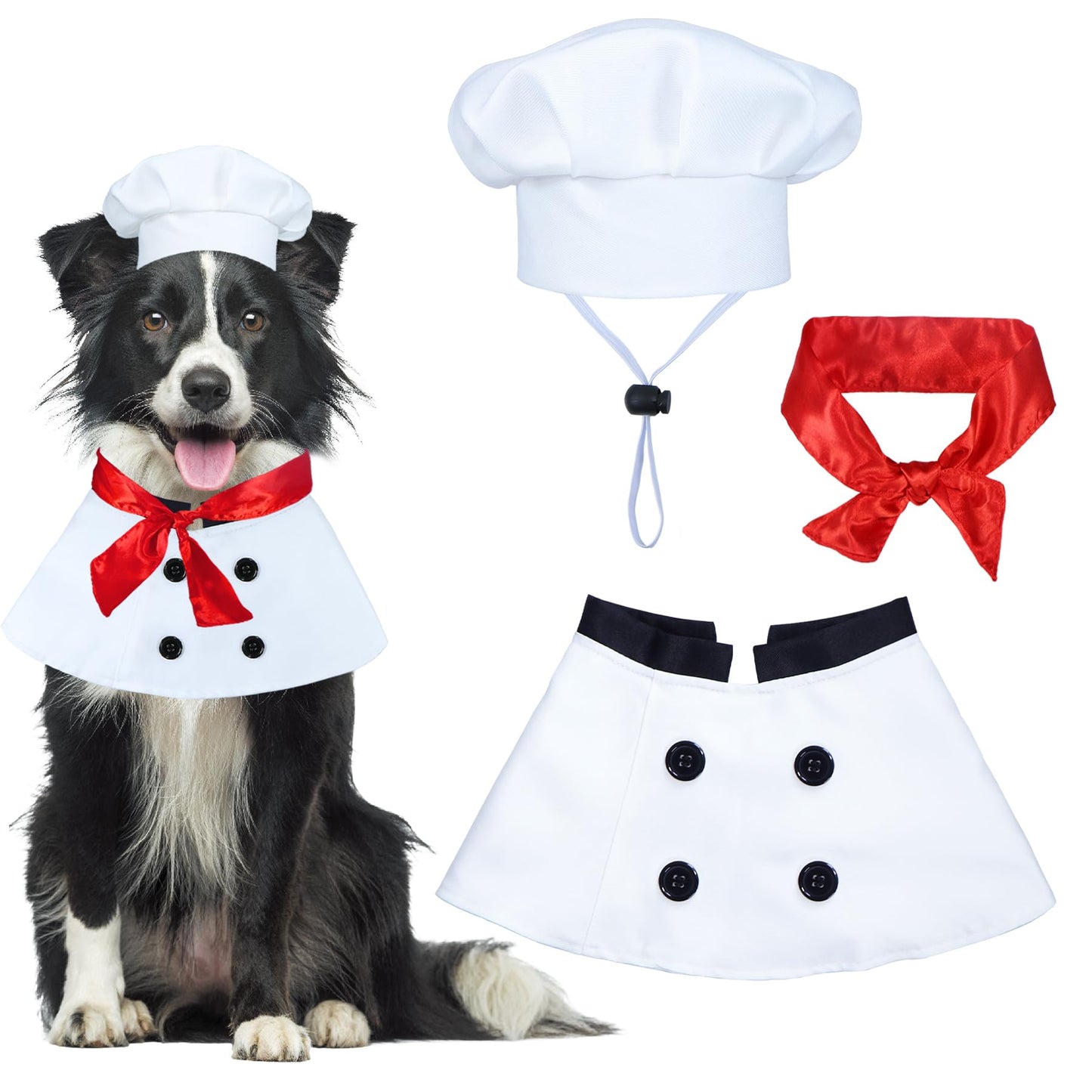 Dog Chef Costume - Red Scarf - Hat & Clothes for - & Dogs