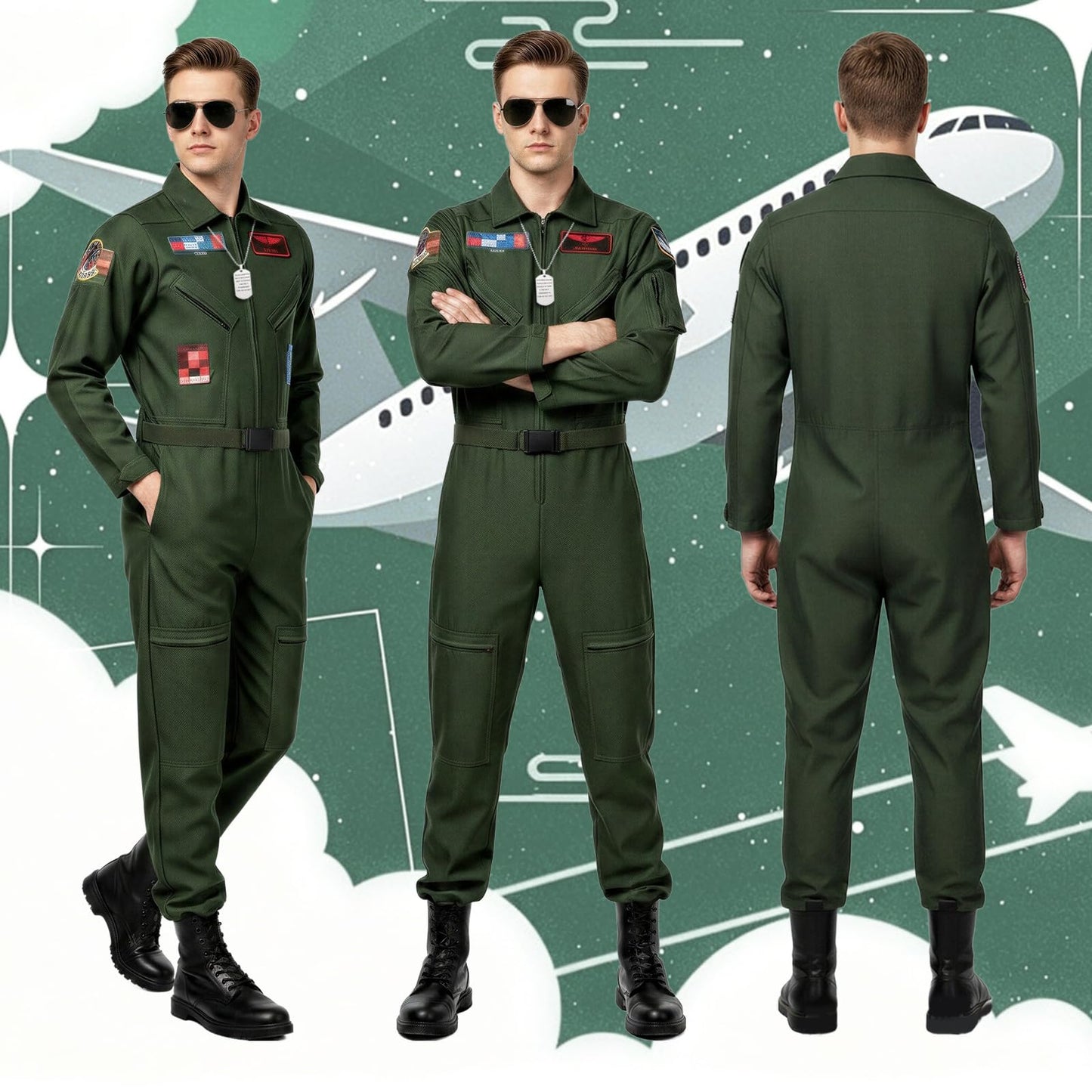 Men Pilot Costume Aviator - Fighter Pilot Flight Suit Costume Fancy (image 4)