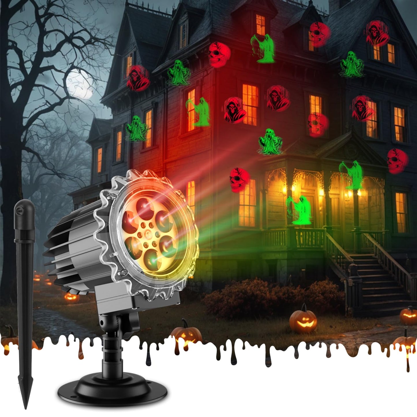 Halloween Projector Lights Outdoor, 3D Dynamic Ghost Projector Light with 4 HD Patterns, Rotating LED Lights 2026 Upgraded Waterproof for Yard, Garden, Party, Halloween Decor