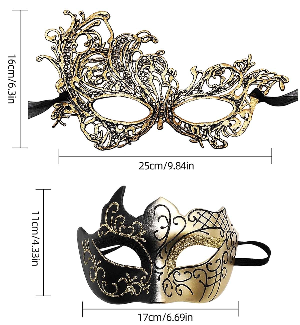 SHIFANQI Masquerade Mask for Men Women, Masquerade Ball Masks for Couples, Halloween Costumes Lace Eye Mask for Venetian Party, Prom, Carnival, Mardi Gras, Cosplay, Gold A
