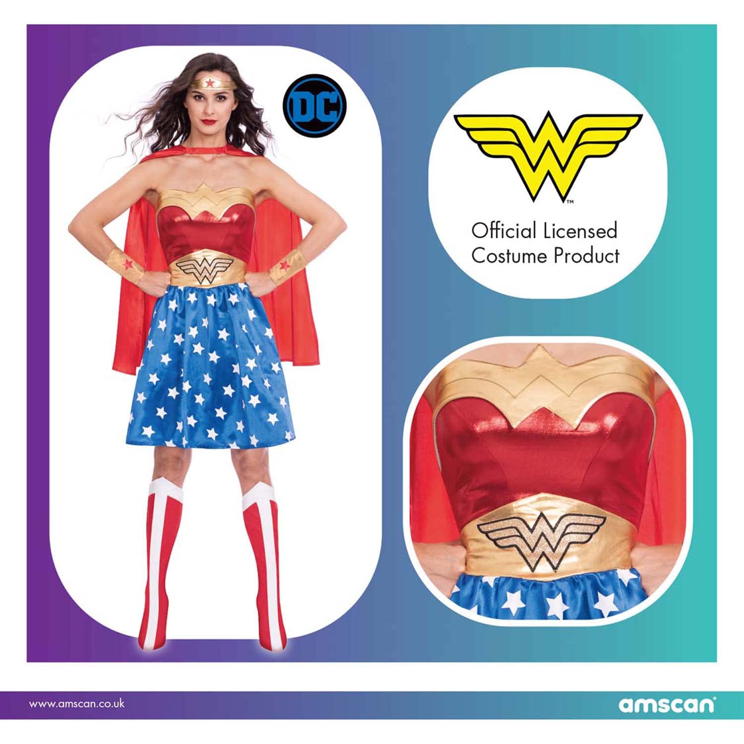 Ladies Warner Bros Wonder Woman Fancy Dress Superhero Costume (image 2)