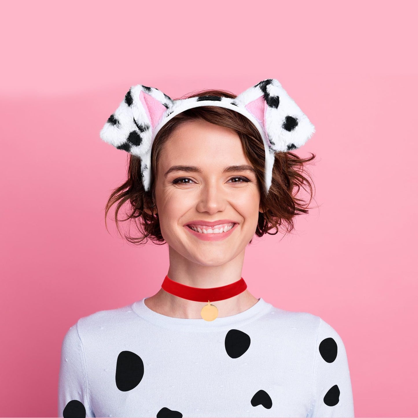 Halloween Dalmatian Costume Set Include Dog Ear Headband Velvet