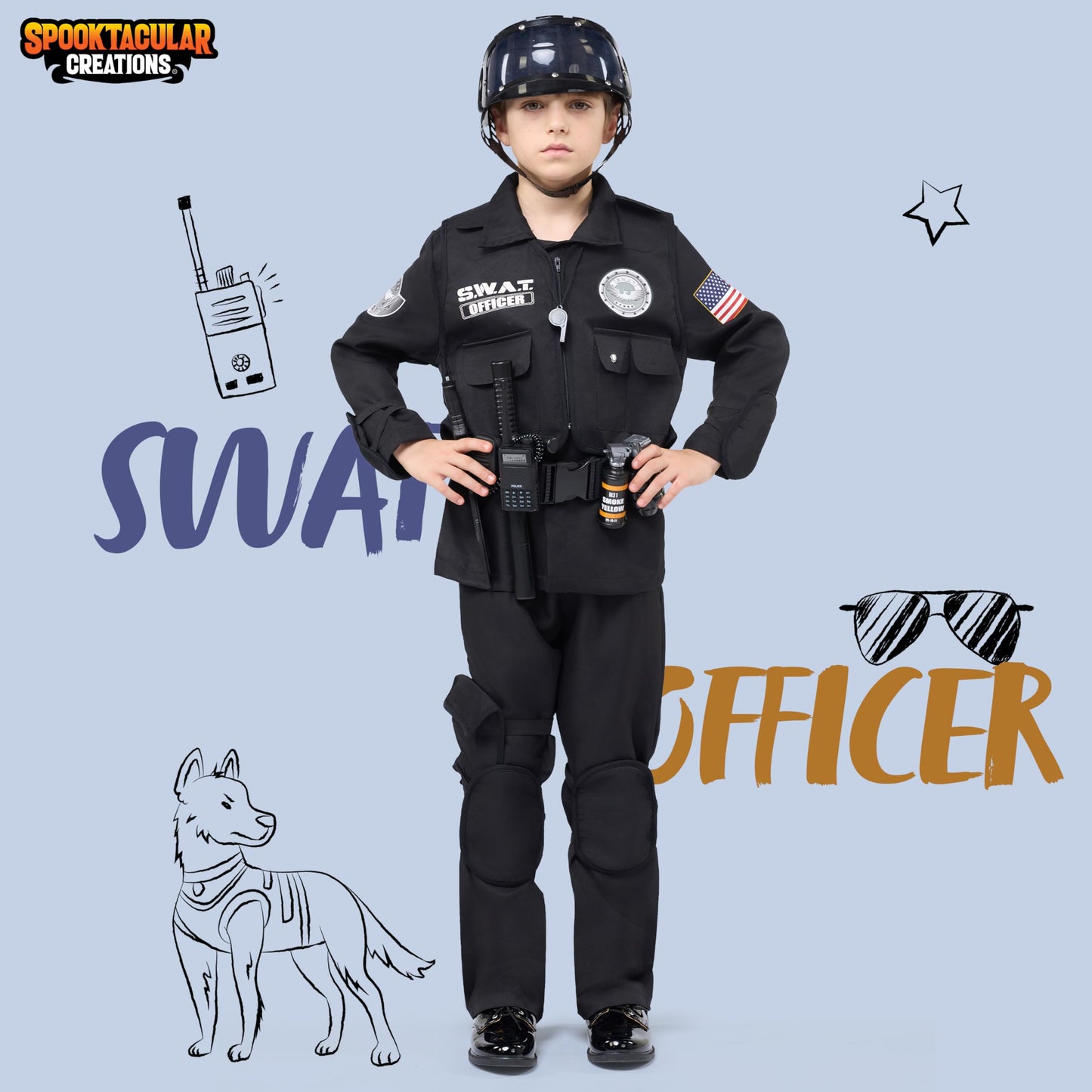 Spooktacular Creations SWAT Officer Costume for Kids Halloween Party, Trick-or-Treat Costume, Themed Parties-Medium(8-10 yrs)
