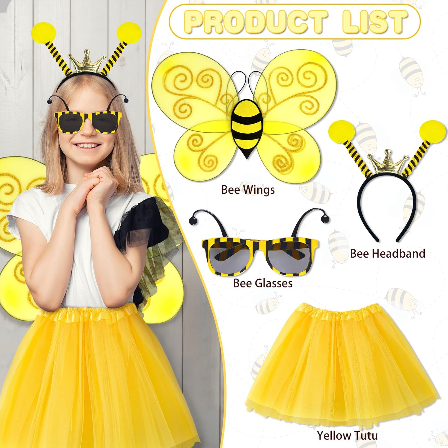 Bee Costume - Bumble Bee Costume with Bees Wings Antenna Headband (image 2)