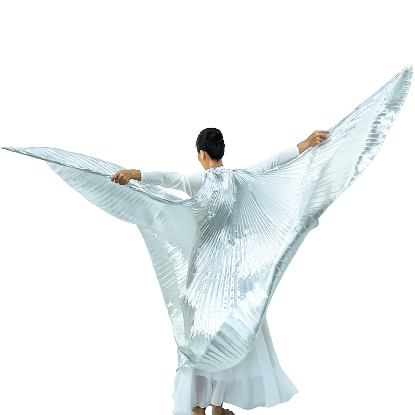 Women's 2 Sticks & Belly Dance Costume Angle Isis Wings (silver)