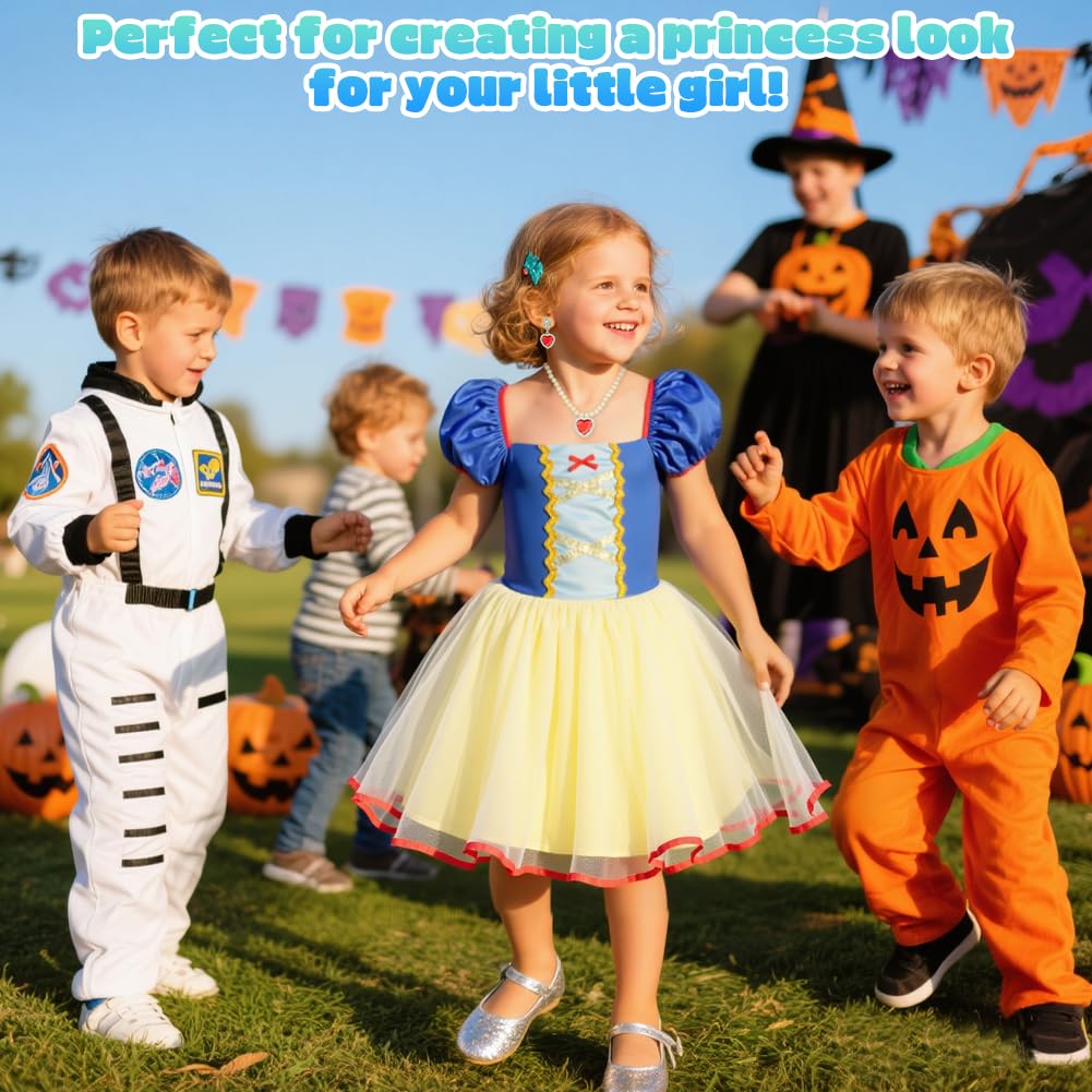 BSBUY Baby White Snow Princess Costume White Snow Costume Snow White Short-Sleeved Princess Dress Ballerina Tutu Dress Tulle Skirt Halloween World Book Day Birthday Party Dress Up(110)