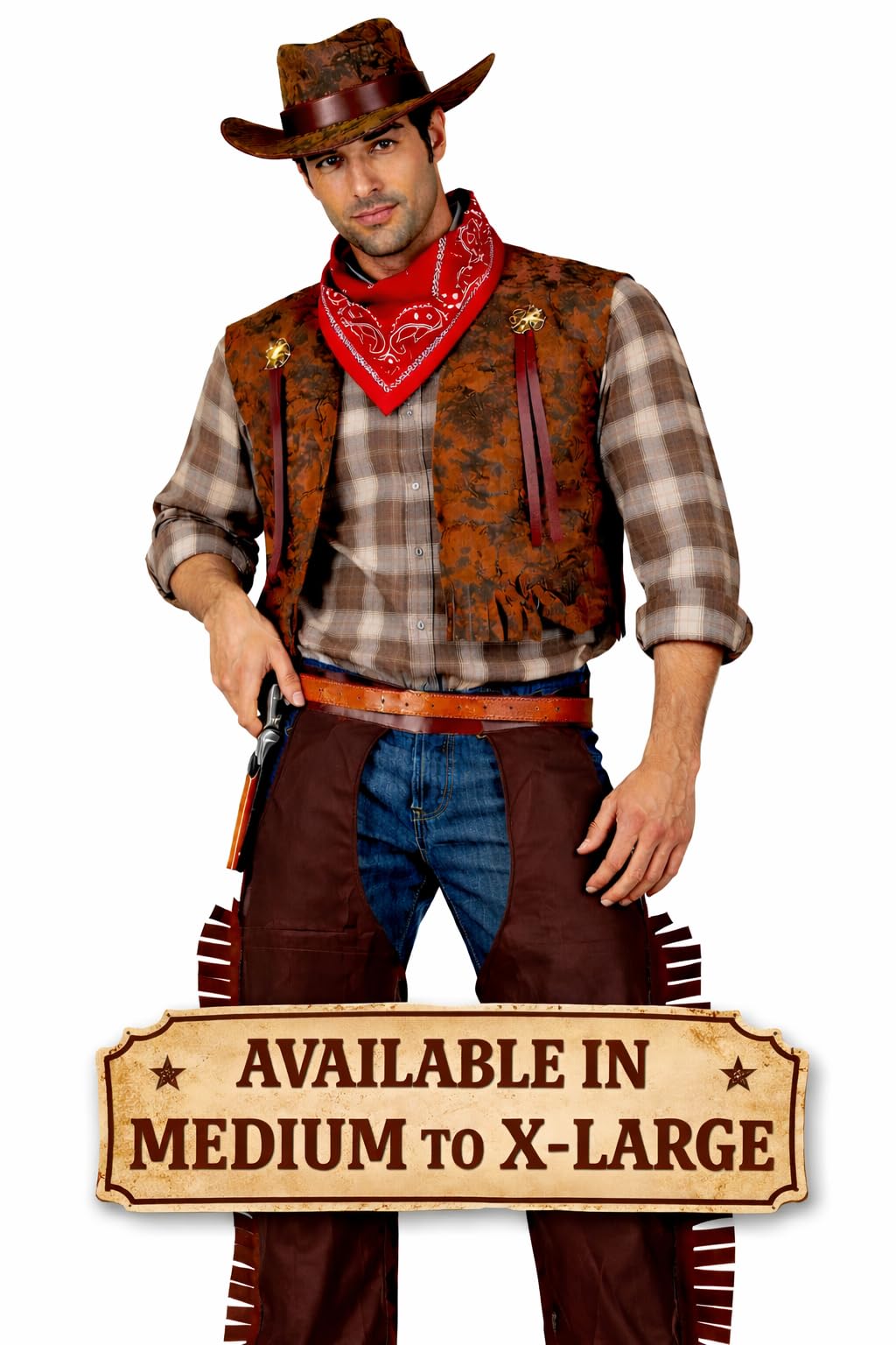 Wicked Costumes Mens Cowboy Fancy Dress Costume – Western Outfit Sheriff Rodeo Party Costume - Medium