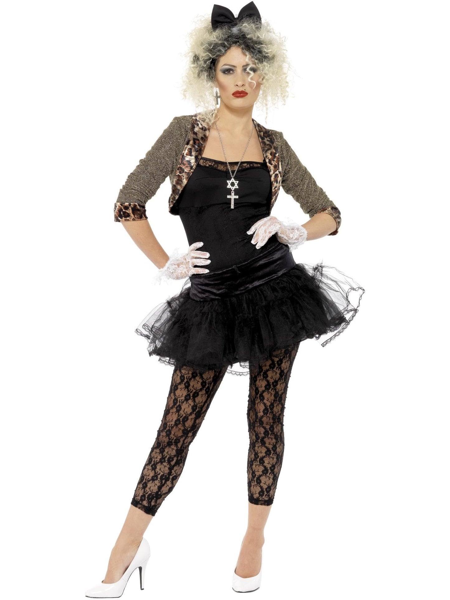 Smiffys 80s Wild Child Costume, Black Jacket, Top, Tutu, Leggings, Gloves & Headband, 1980's Fancy Dress, 1980s Dress Up Costumes