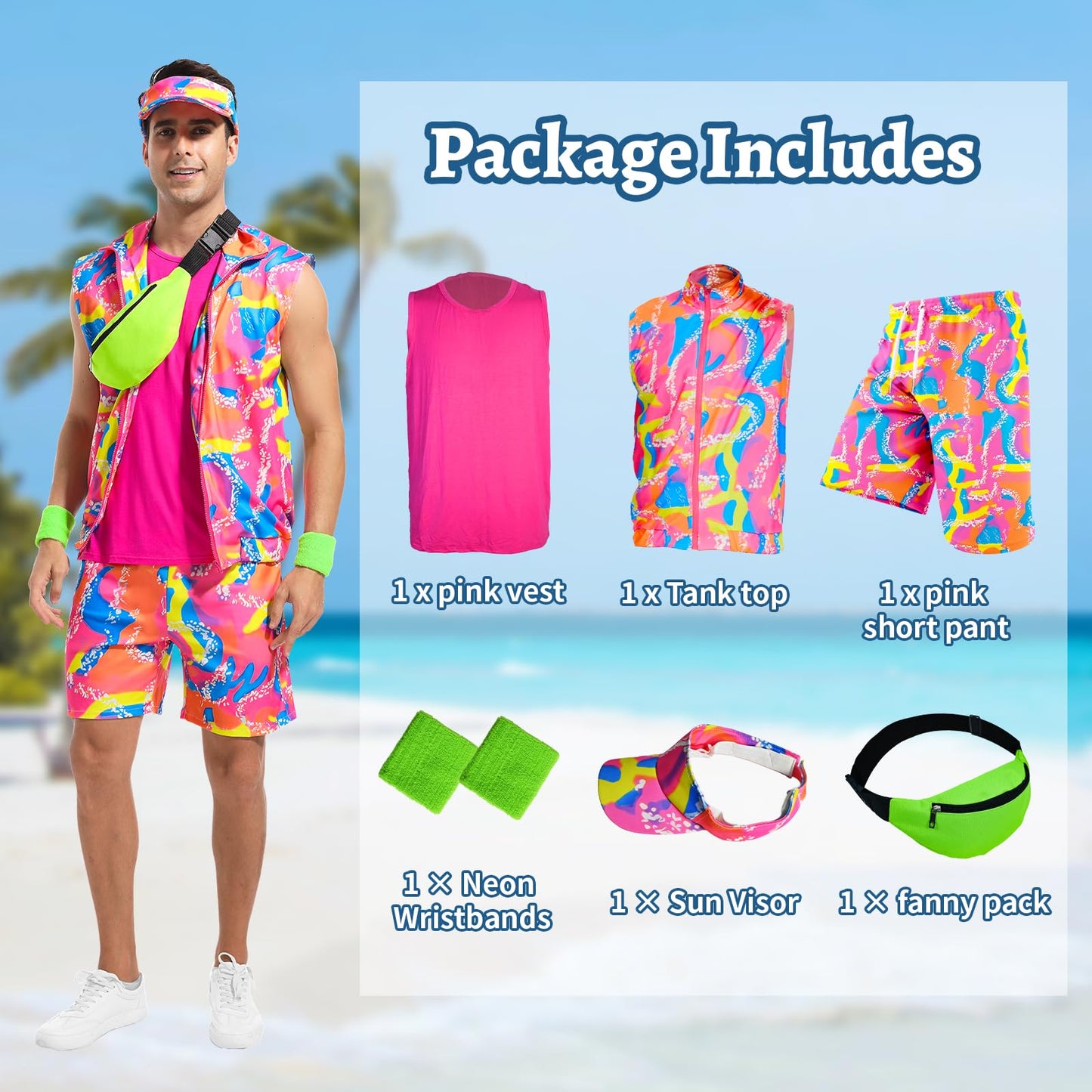 AJGEGJE 80s Workout Costume for Men, 80s 90s Workout Outfits Set, Halloween Cosplay Couples Outfits (M)