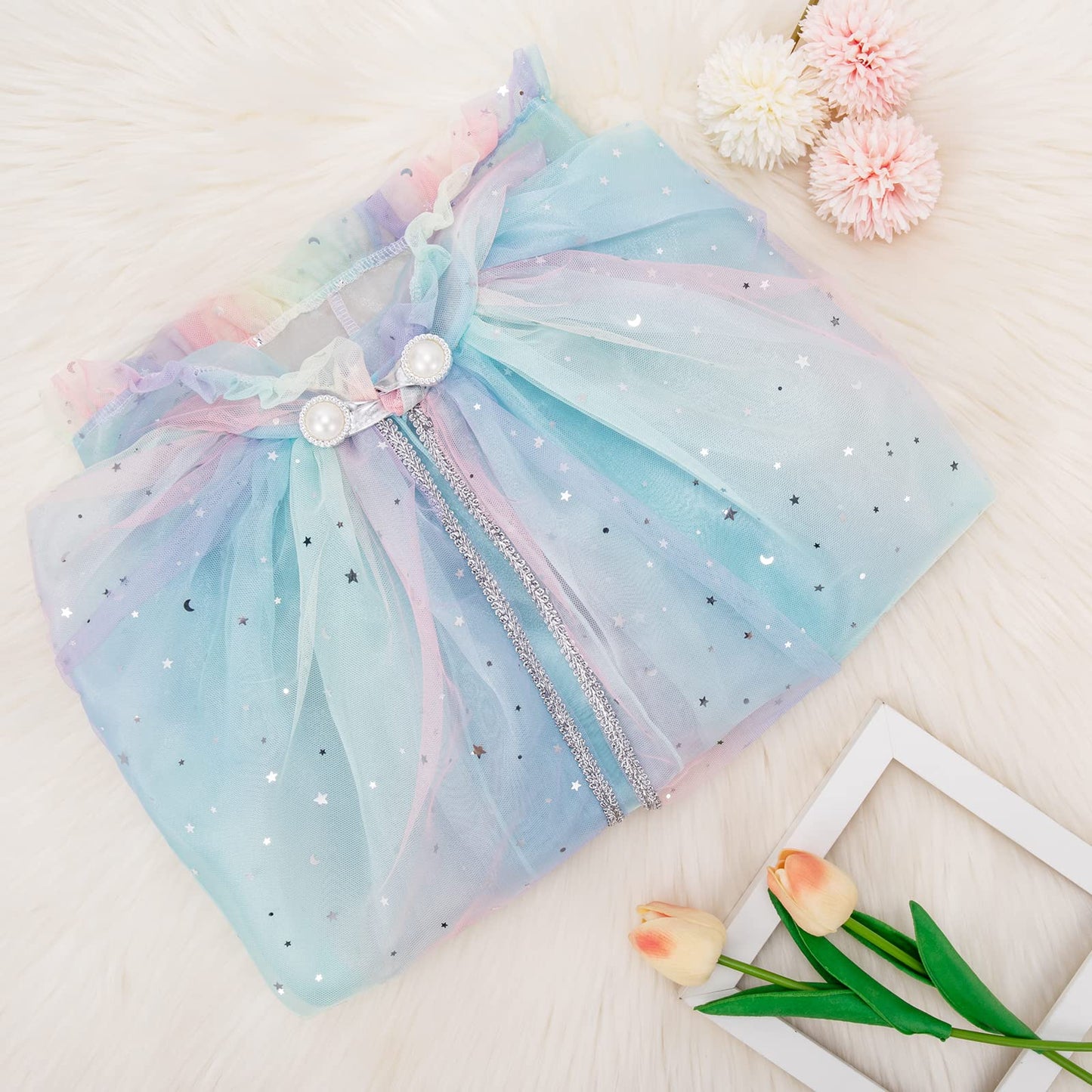 XEPST Princess Hooded Cape Colorful Cloak, Fancy Dress Accessories Sparkling Sequins Cape Princess Dress Up for Girl’s Halloween Costume Birthday Party Cosplay