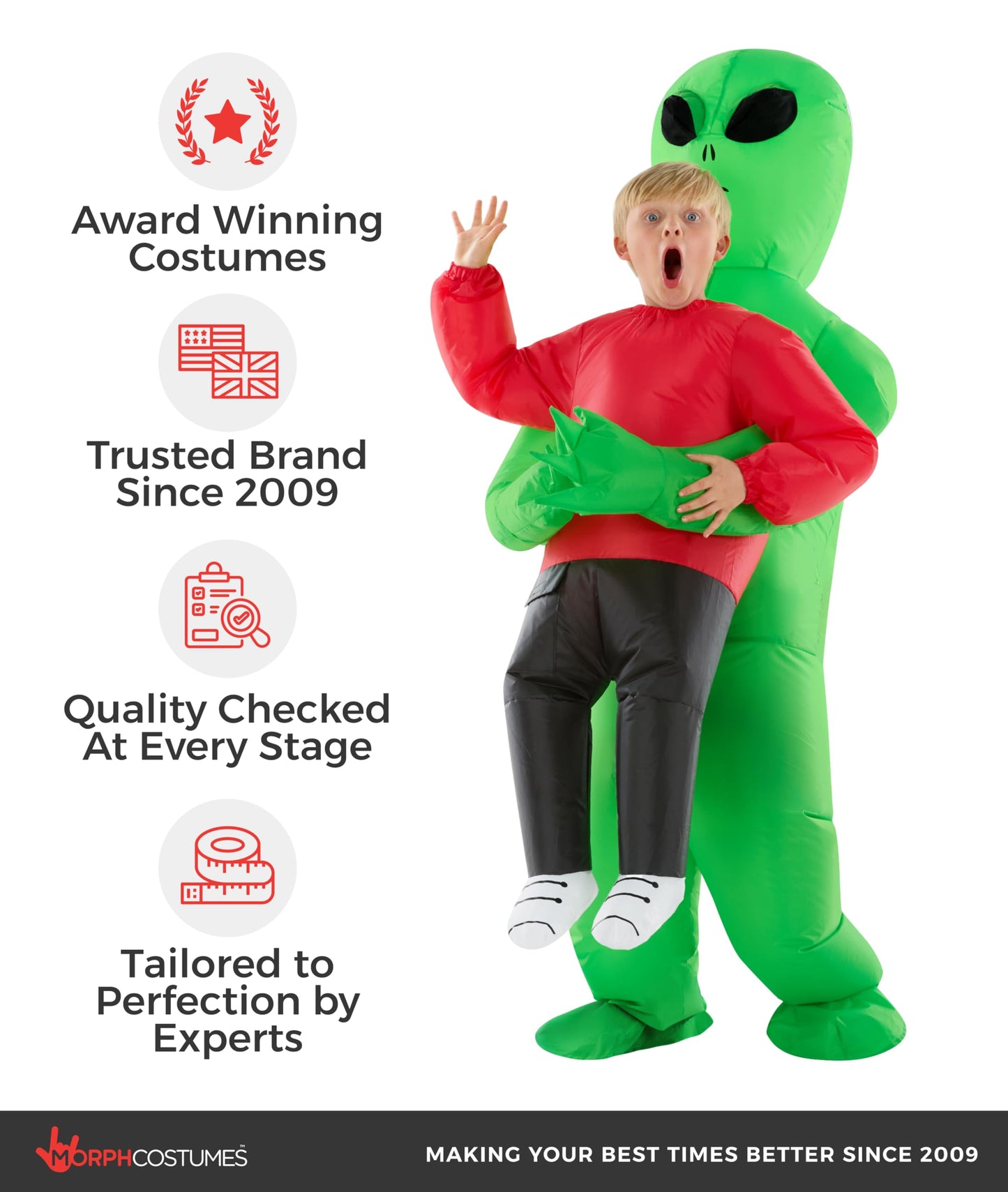 Morph Alien Costume Kids (4-6yrs), Red Abductee Alien Inflatable Costumes for Boys, Boys Halloween Costume, Halloween Costumes for Kids