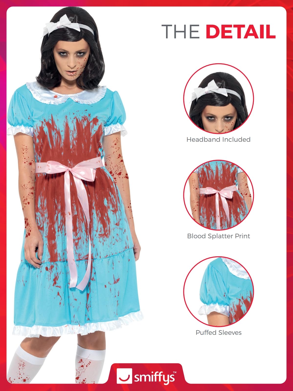Smiffys Bloody Murderous Twin Costume, Blue with Dress, Socks & Headband, Halloween Adult Fancy Dress, Halloween Dress Up Costumes