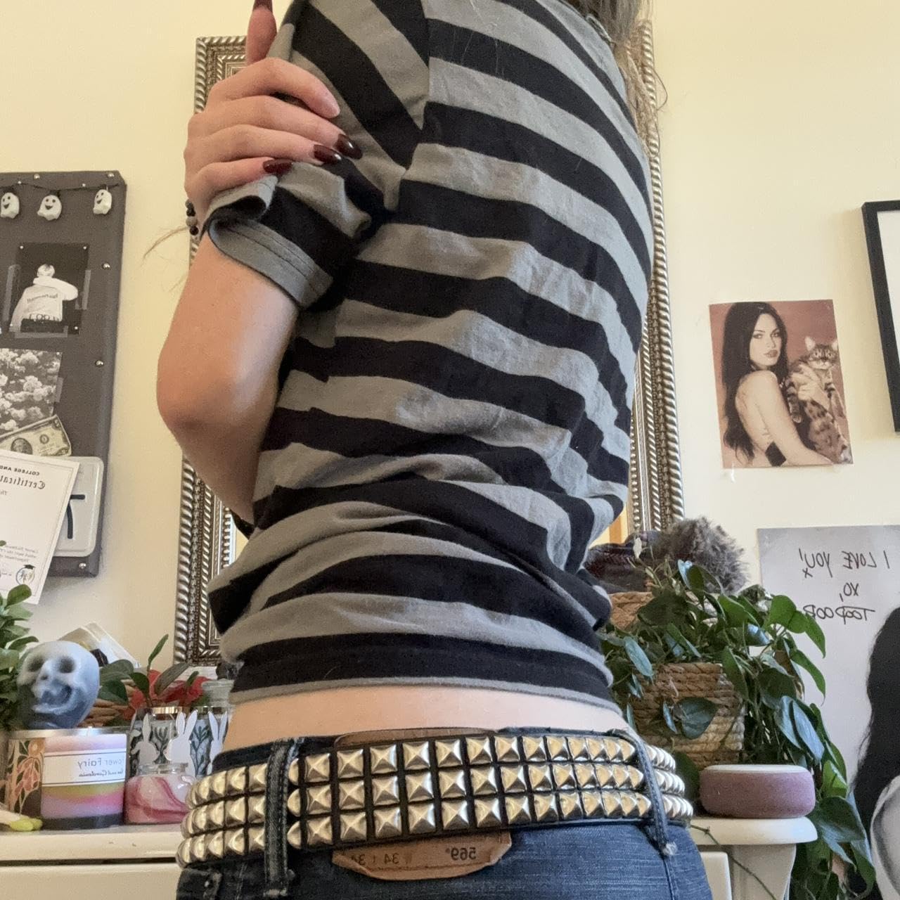 Womens Y2k Grunge Shirts Striped Baggy Crew Neck Short Sleeves Emo (image 4)
