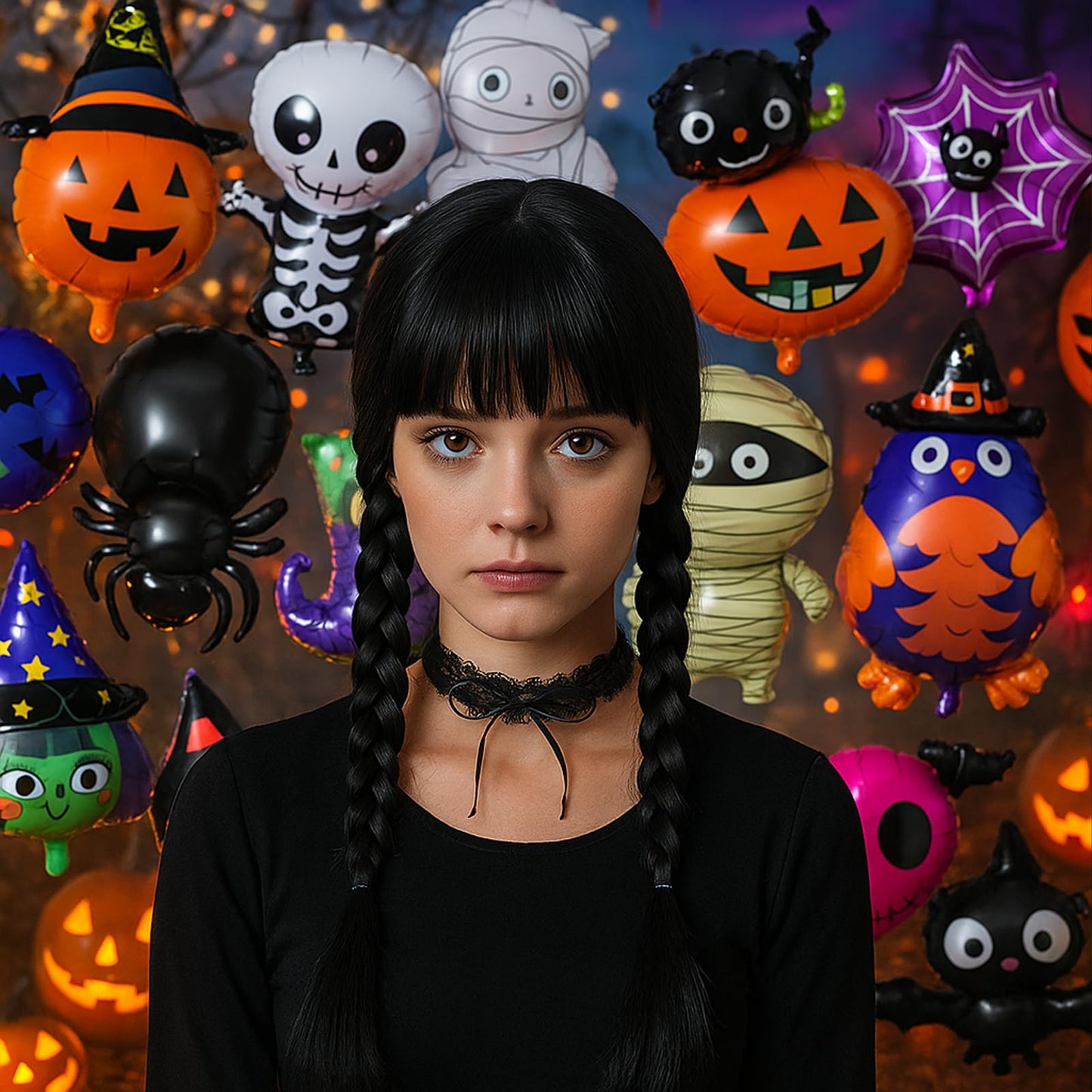 SSKHE 3Pcs Black Braided Wig for Women and Children, Cosplay Accessory for Wednesday Addams, Halloween Costume Hairpiece, Braided Design for Dress-up, Kids' Wigs, Party Hair Accessories