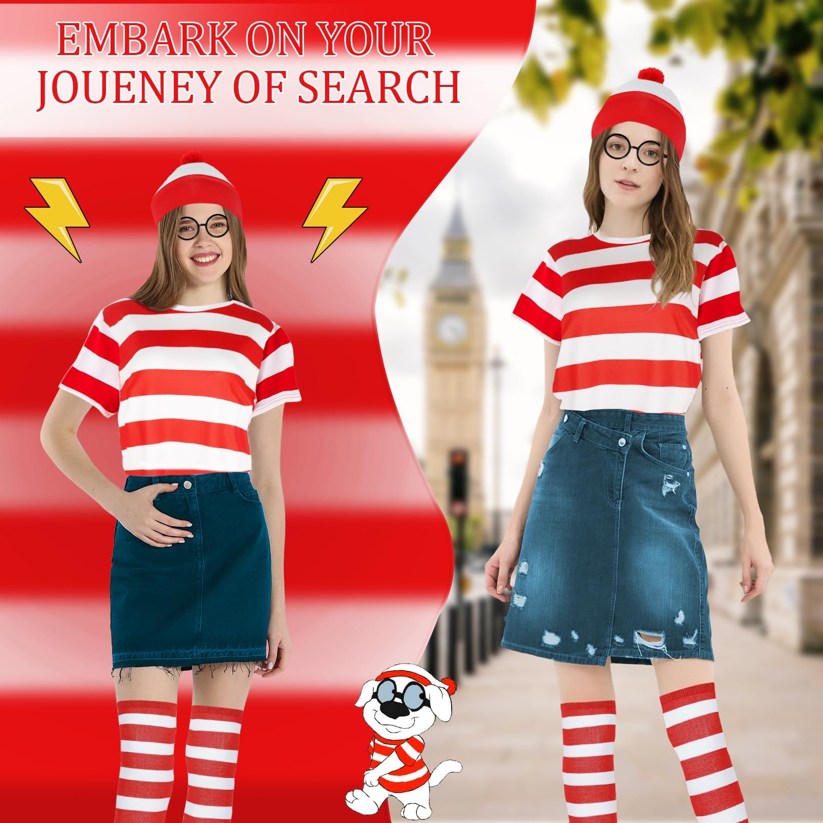 Red & White Striped T-Shirt Set for Adult - Wally Costume (image 5)