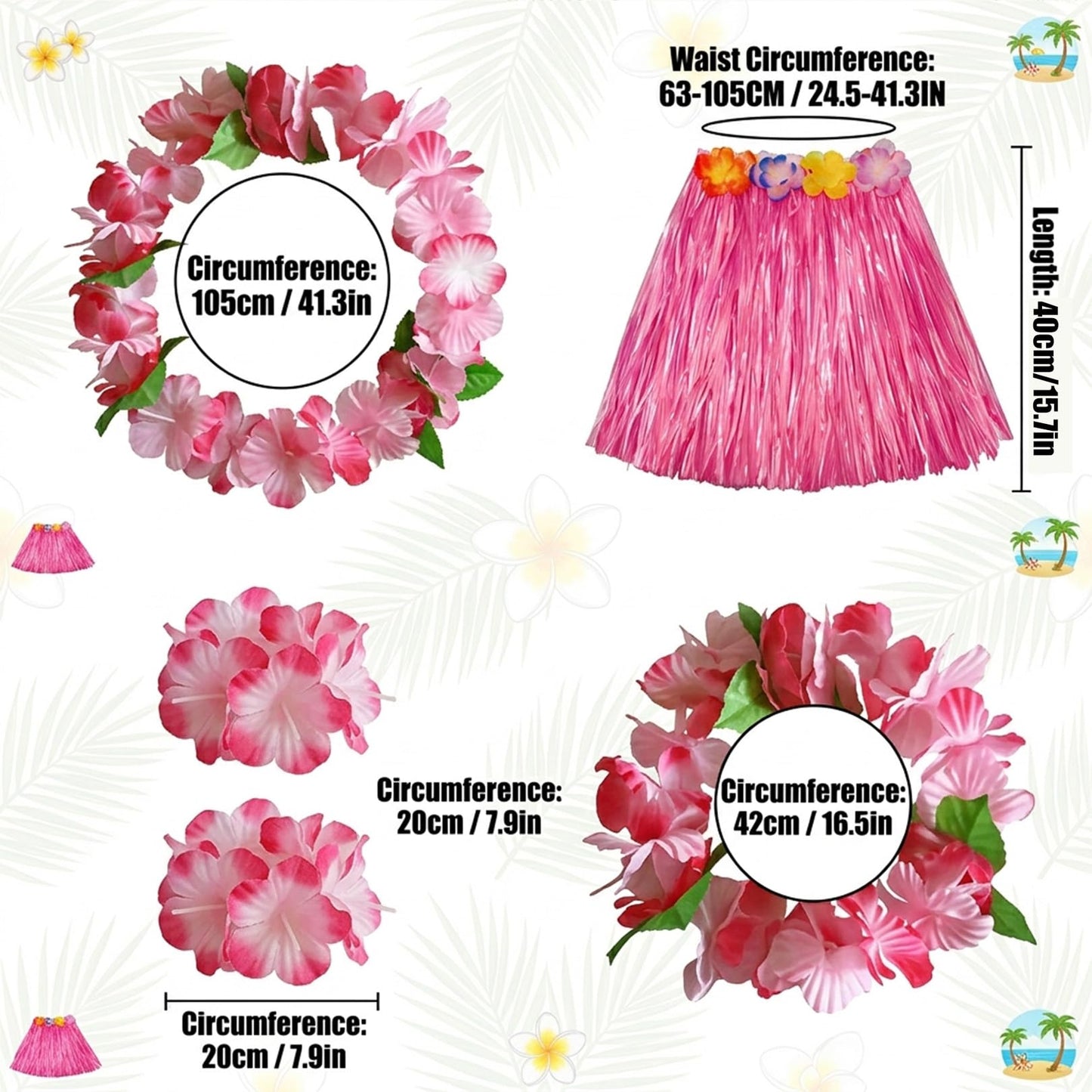 5 Pcs Hawaiian Fancy Dress Women,Grass Skirt,Hawaiian Outfits for Women,Hula Skirt Costume Set,Grass Skirts for Adults,Flower Necklace Hawaii Leis,for Summer Beach Tropical Decorations Supplies (B)