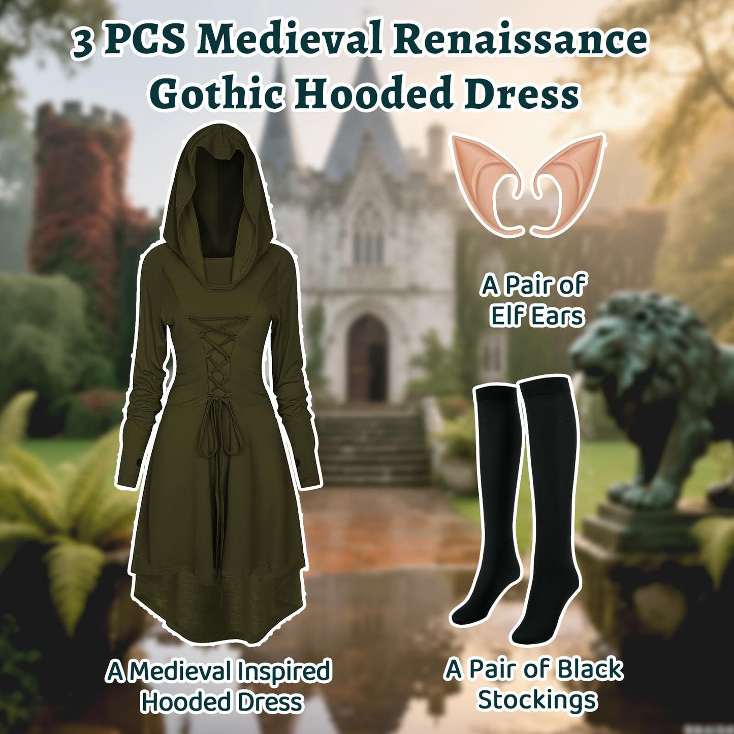 Women's Medieval Hooded Dress Renaissance Costume - Halloween (image 4)