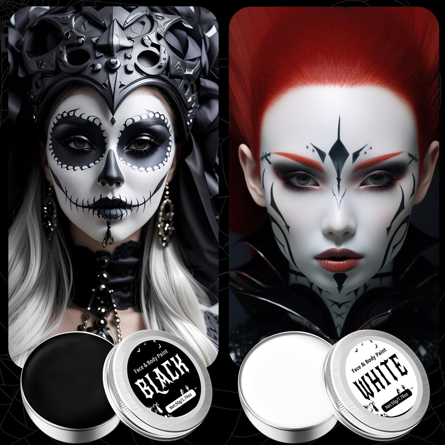 White Black Face Paint Makeup Halloween 100g, Halloween Make Up Kit Adults, Halloween Face Paints Kit, Skeleton Zombie Clown Makeup Halloween, Body Paint for Fancy Dress, Festivals