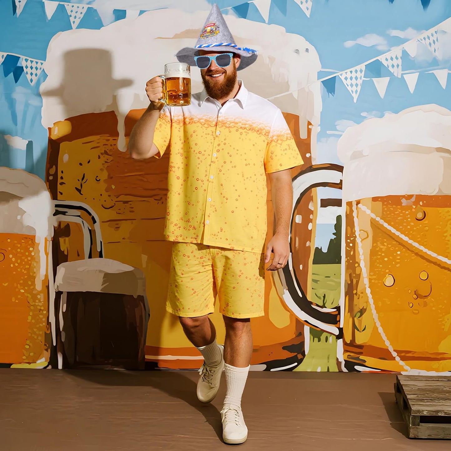 Matreeglam Oktoberfest Costumes Party Fashion Shirt for Women Men Beer Costume with Shirt Shorts Bavarian Felt Hats Glasses for Oktoberfest Folk Festival Carnival Theme Party (L)