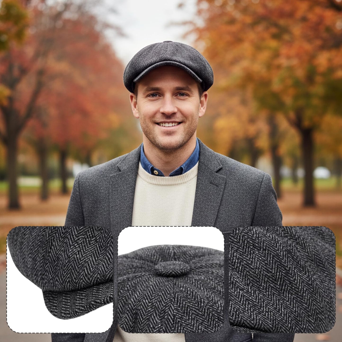 Flat Cap - Peaky Blinders Hat for Men - Black Mens Cap - Adjustable