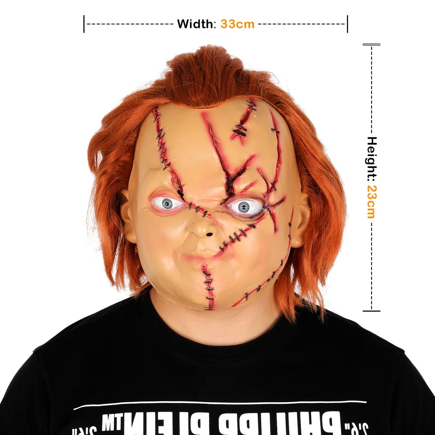 JoyFuncos Chucky Mask Adult Halloween Scary Latex Full Head Mask Horror Creepy Realistic Chucky Costume Props for Party Masquerade Cosplay