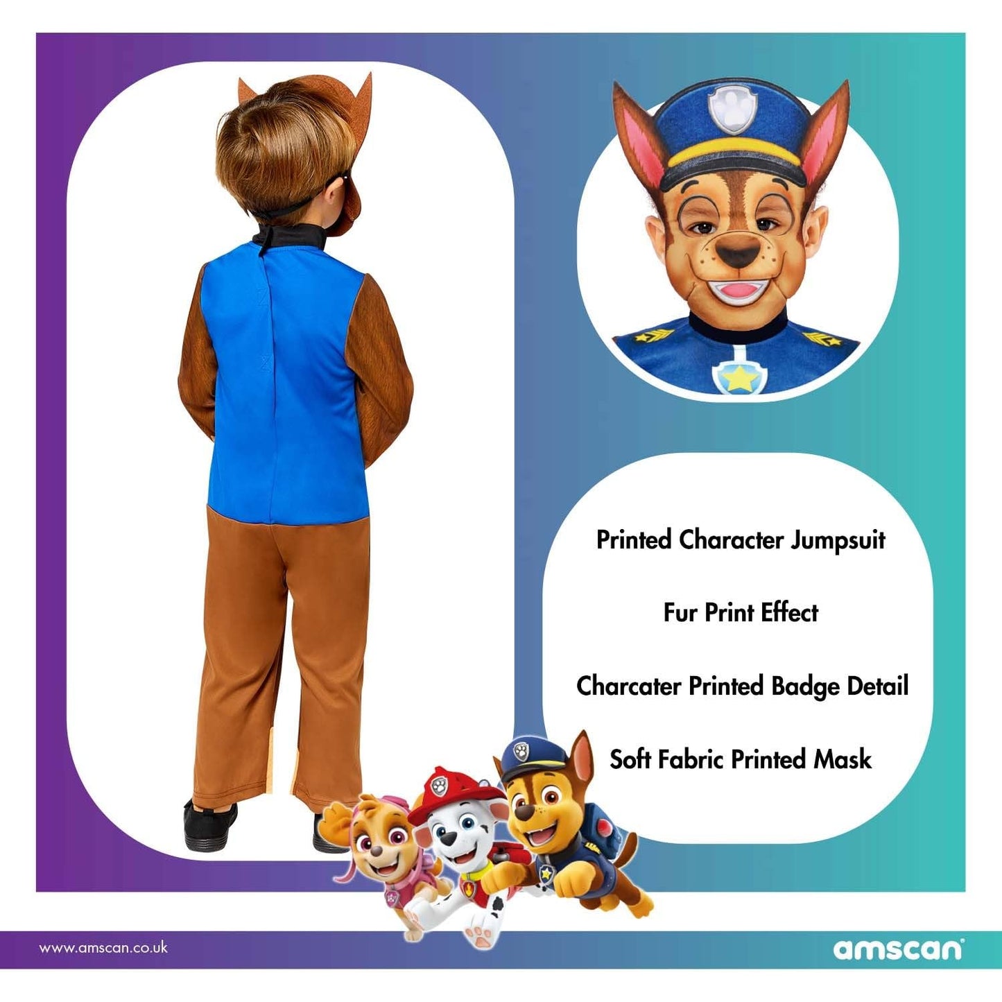 Official Nickelodeon Paw Patrol Chase 3-4 Years Fancy Dress Costume
