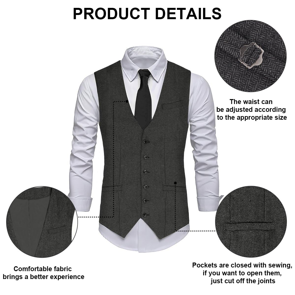 20s Costume Men's Vest with Accessories Braces - Crutch Pocket
