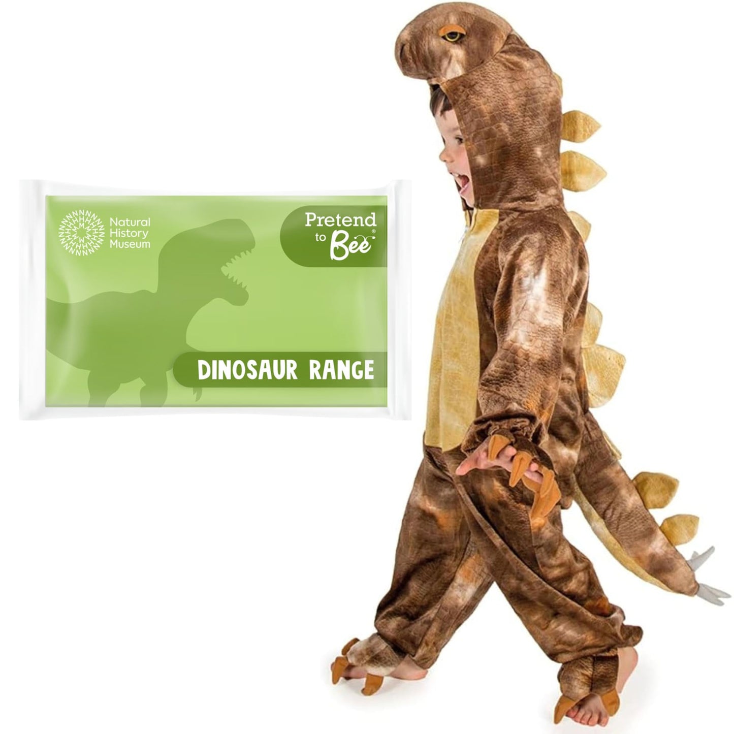 PRETEND TO BEE Stegosaurus Dinosaur Dress Up Costume for Kids, Official Natural History Museum, Onesie, Multicoloured, 5-7 Years