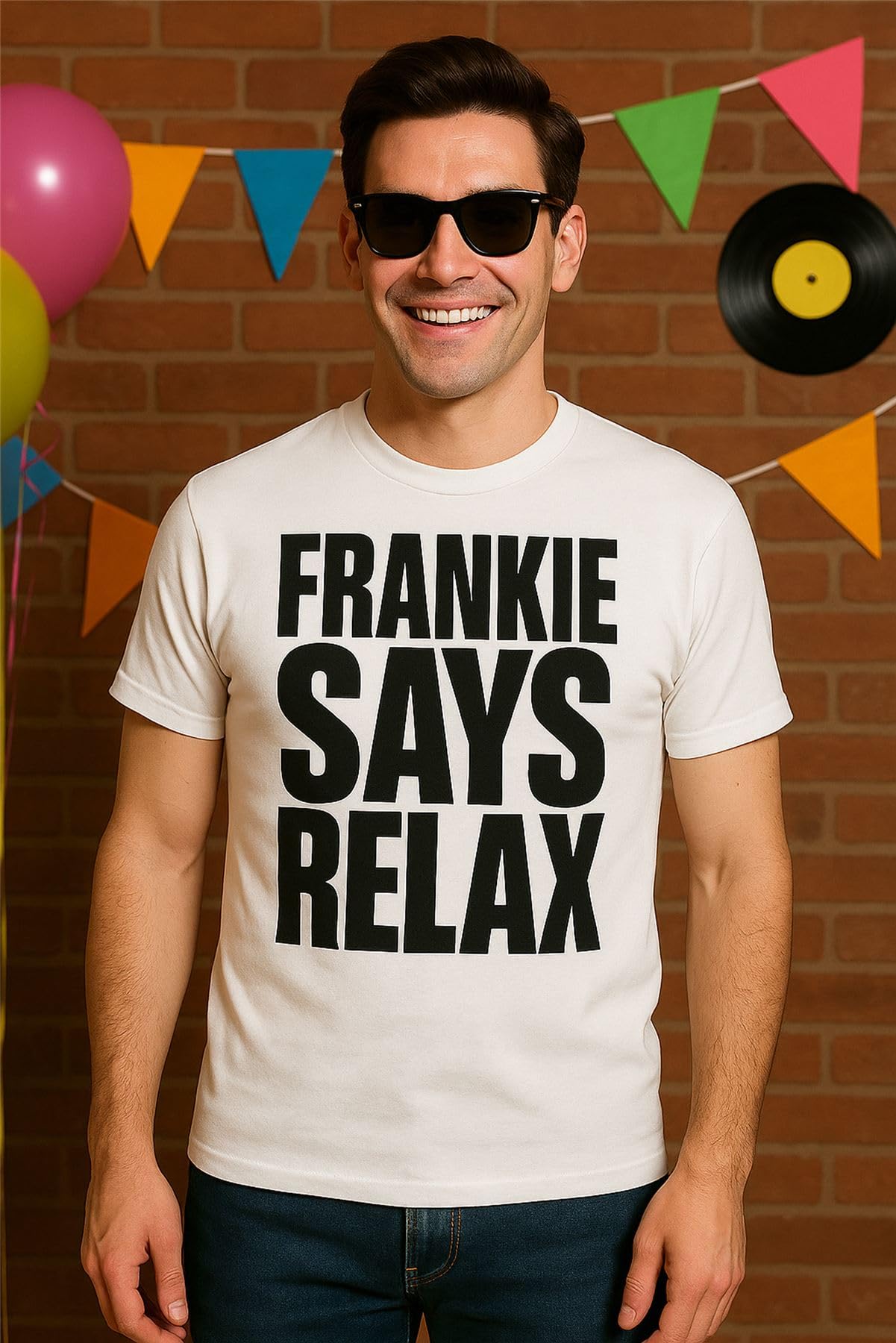 Frankie Says Relax T Shirt - 80s Fancy Dress Tee for Men and Women - 100% Cotton, Vibrant Digital Print 80s T Shirt (Large, White)