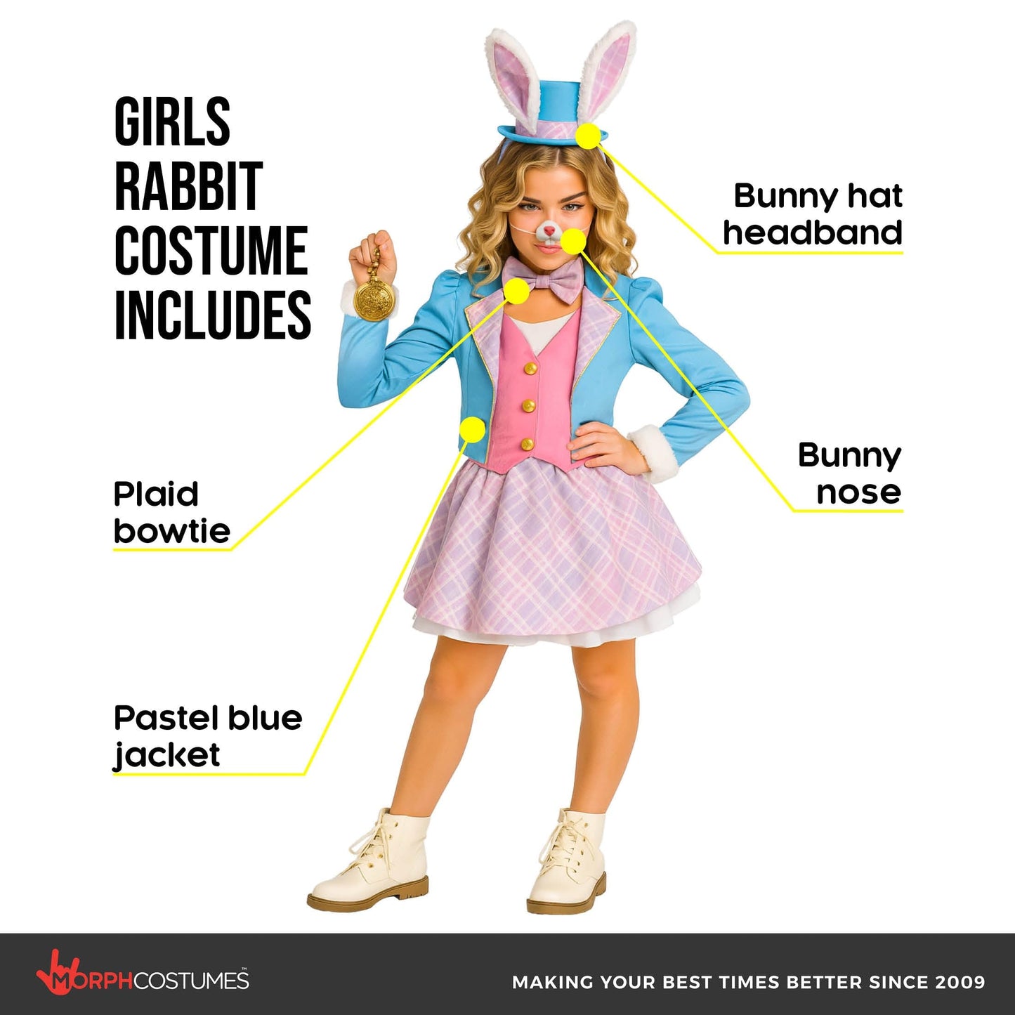 Morph Wonderous White Rabbit Costume Kids, Bunny Costume Girls, Bunny Costume Kids, Halloween Costumes For Girls 10-12