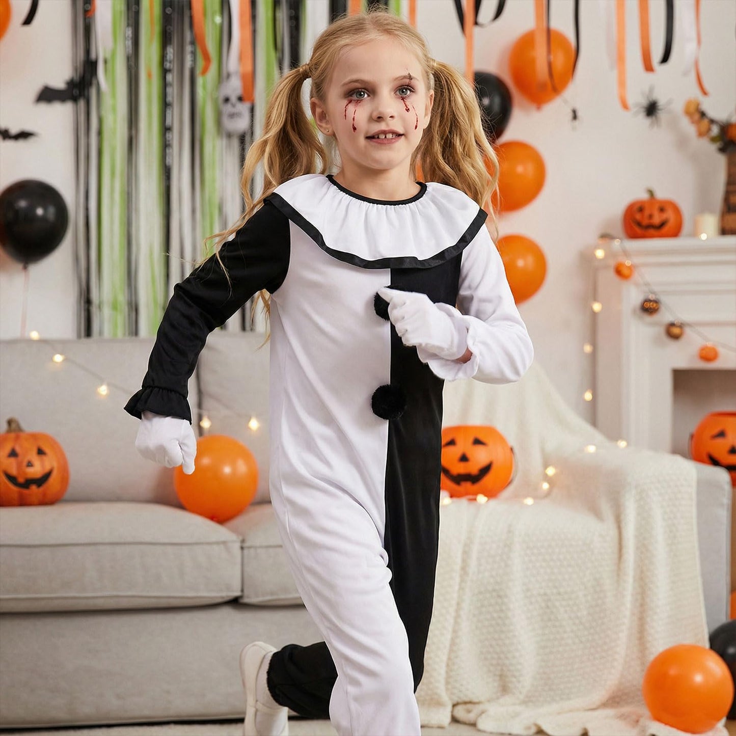 YUPDFGB Terrifier Art The Clowns Costumes - STerrifiers Jumpsuit, Ruffled Collar Trim and Mittens Costume Horror Movie for Scary Killer Party, Halloween Party