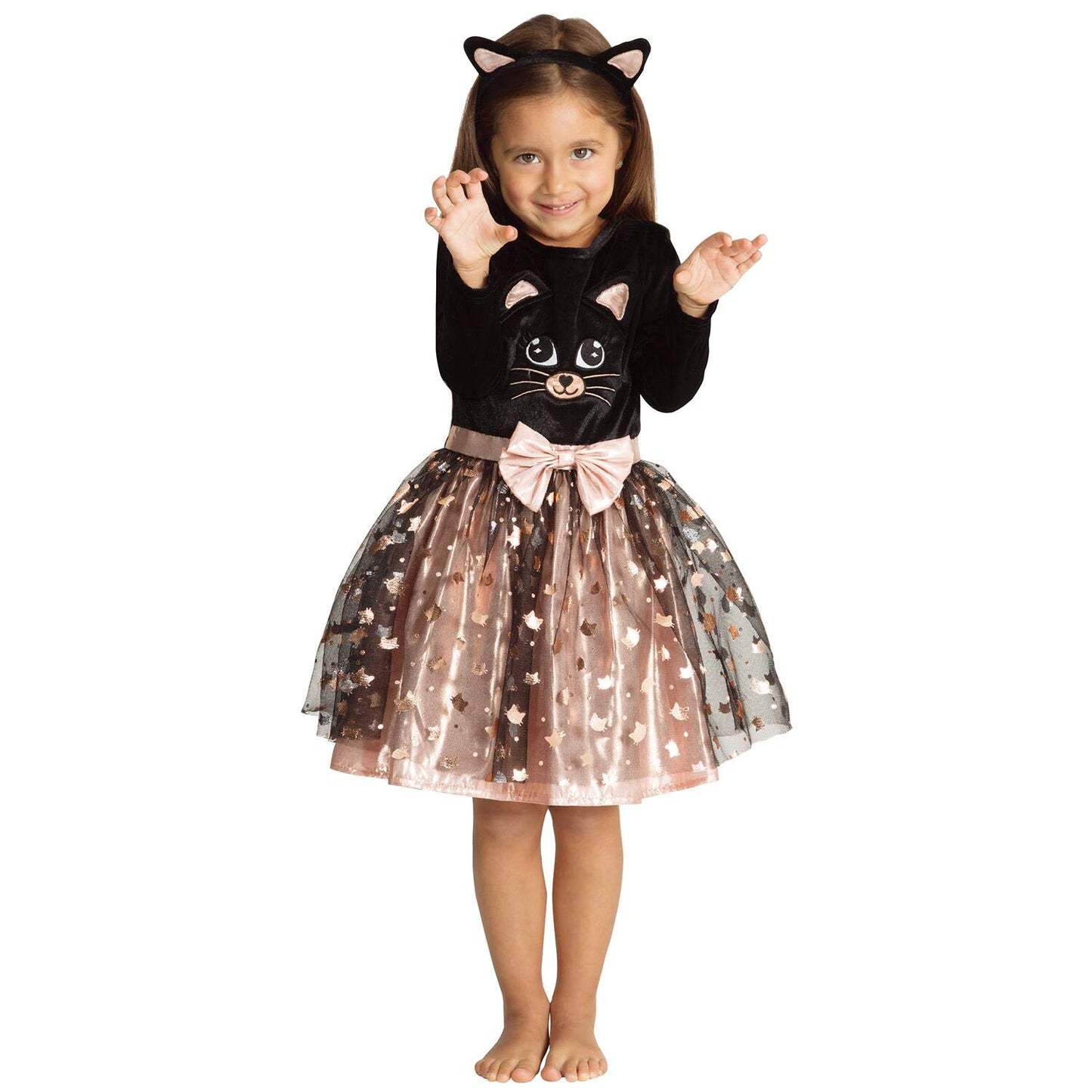Sincere Party Cat Halloween Costume for Girls Long Sleeve Quality Cat Fancy Dress with Tail and Headband for Toddler 5-6years