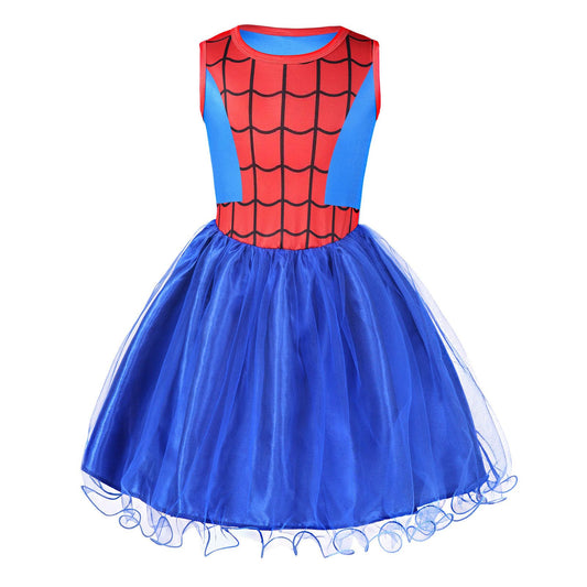 Spider-Girl superhero costume set with blue skirt and mask