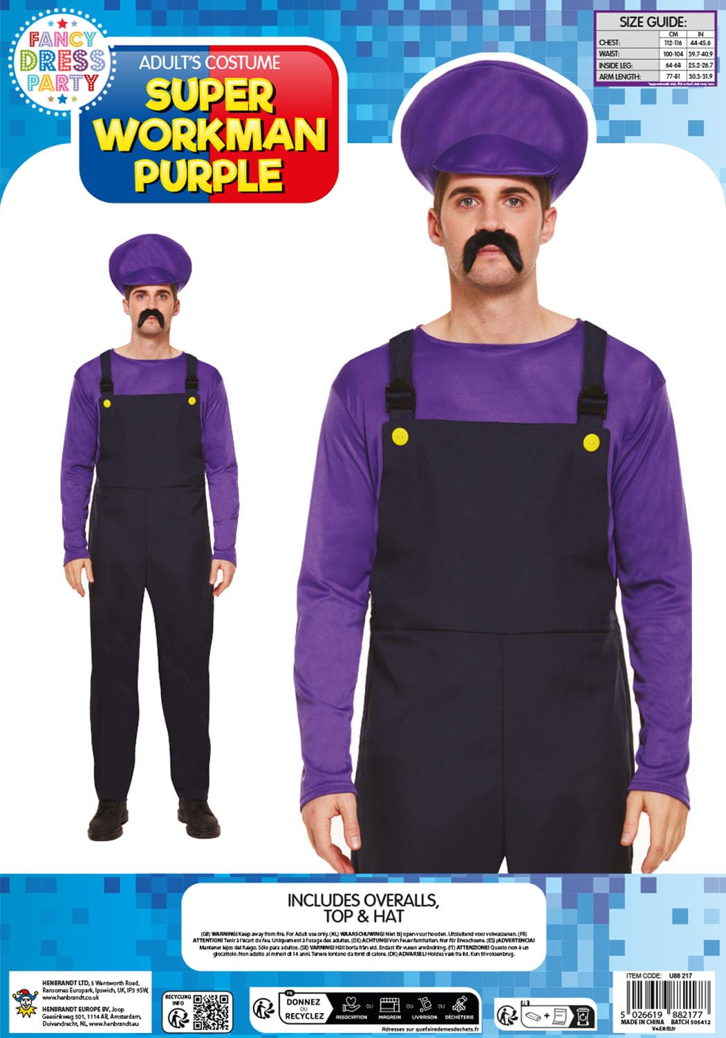 Adult Men's Purple Bad Plumber Fancy Dress Costume Retro (image 4)