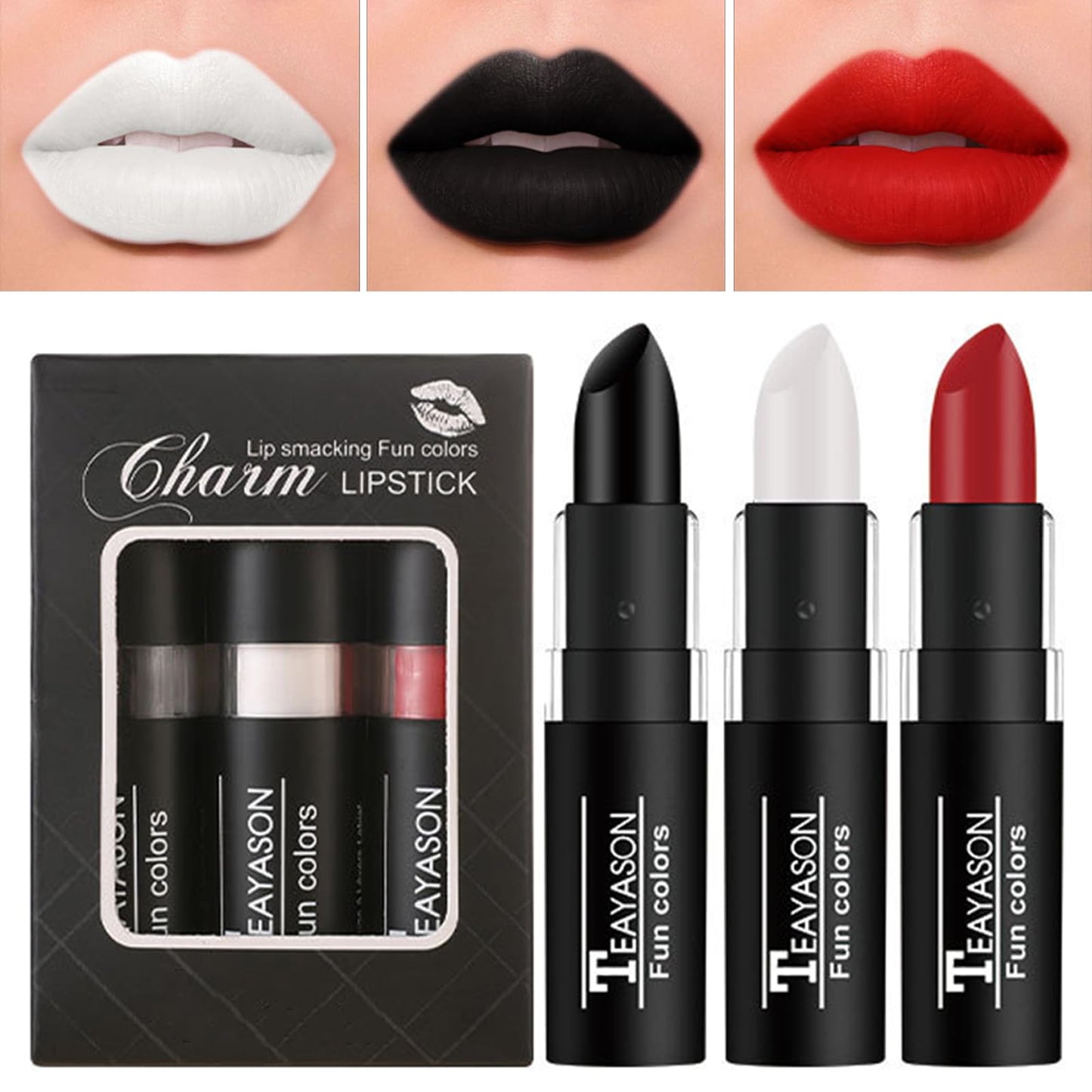3PCS Halloween Face Painting Kit - Black & White & Red Face Paint Stick Lip Sticks - Waterproof & Durable Face Paint Sticks for Halloween Make Up, Line up, Baseball, Football