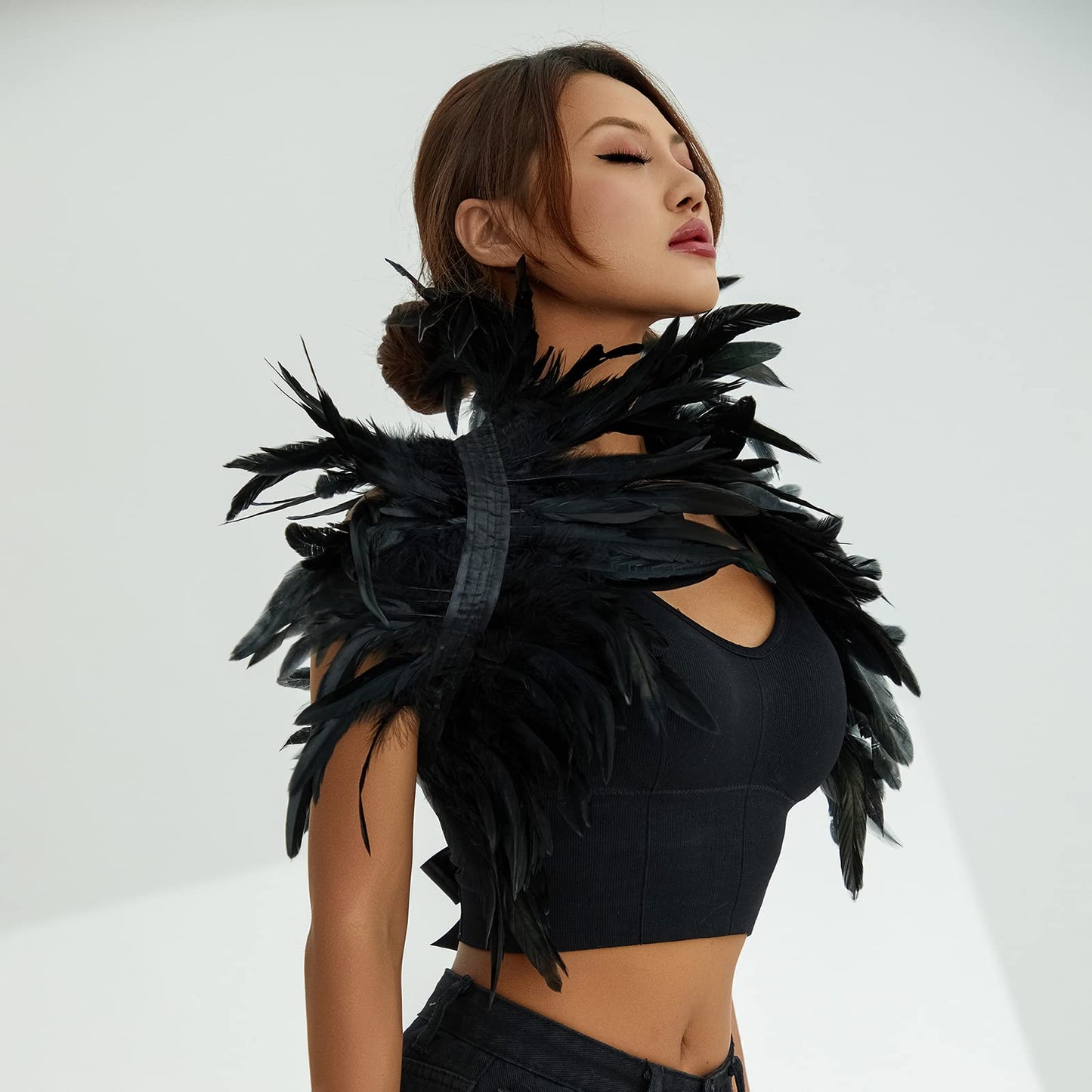 Womens Natural Feather Cape Costume Gothic Lacing Shawl Shrug