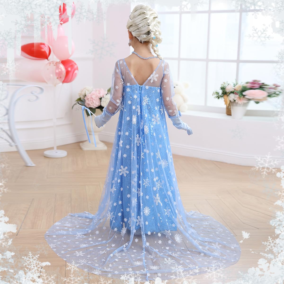 Tyidalin Princess Elsa Dress Snow Queen Costume for Girls with Cape Party Halloween Cosplay, Blue, 6-7 Years(Tag 140)