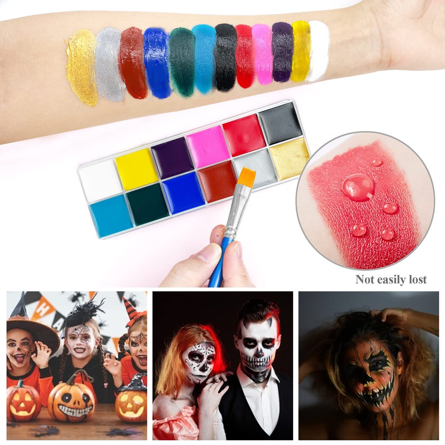 immetee SFX Makeup Kit, Halloween Special Effect Face Body Paint Stage Makeup, Face Paint Palette+3 Scar Wax+1 Fake Blood+4 Paint Brushes+1 Paint Spatula+1 Face Paint Sponge+1 Paint Palette.