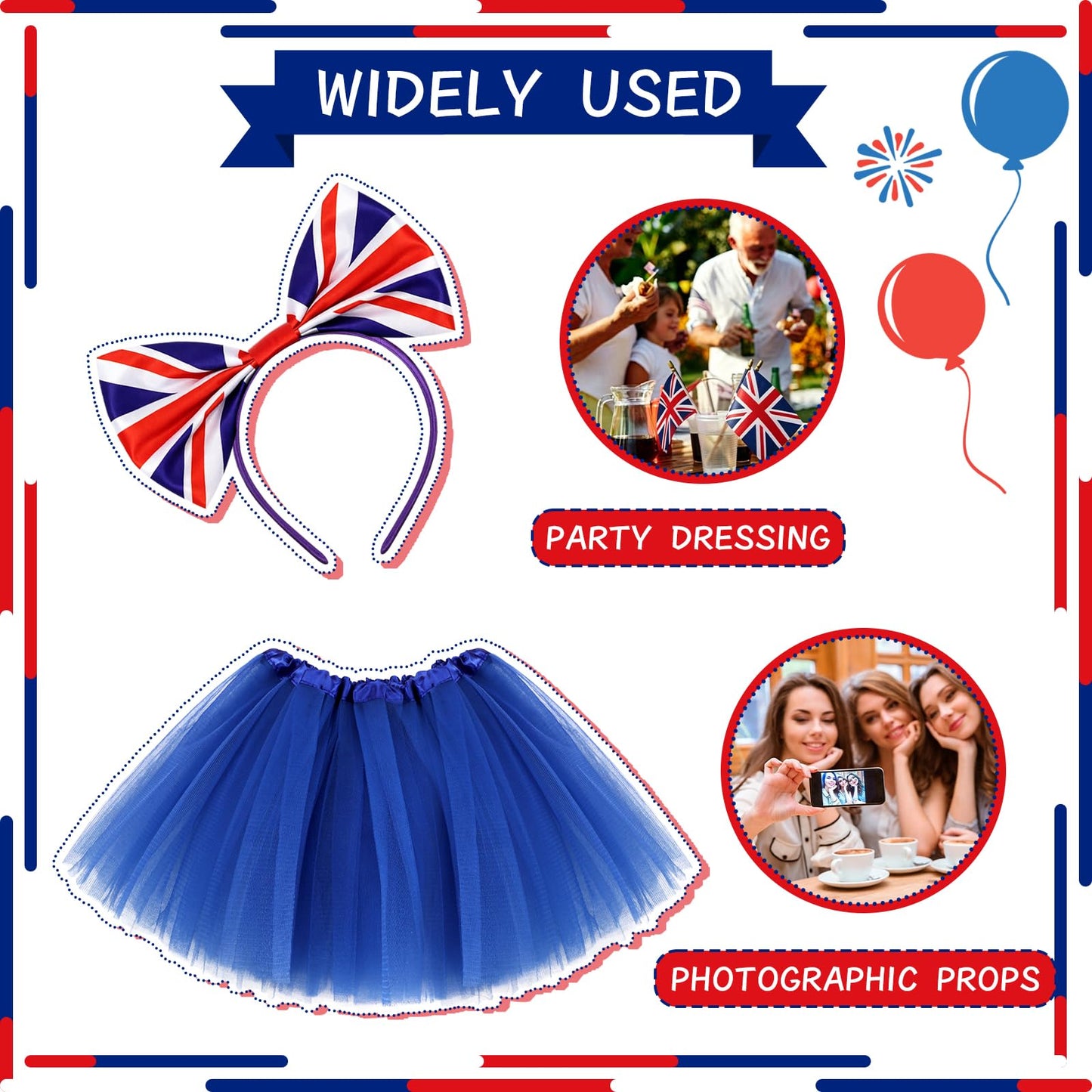 KMLGY 2Pcs Union Jack Costume Set with Union Headband Tutu Skirt for British National Day Royal Event Indoor or Outdoor Street Party Suppies (Blue)