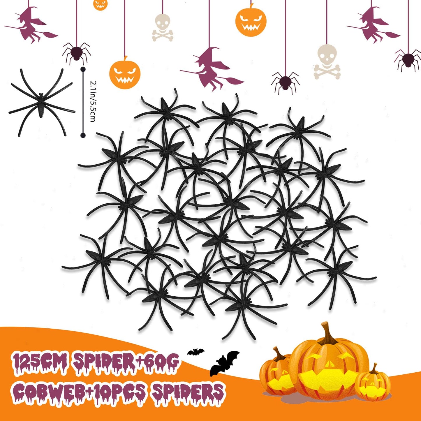 benpen Halloween Decorations Outdoor Spider:50'' Halloween Spiders Set Decor Scary Hairy Fake Props for Indoor Outdoor Scary Haunted House Spider Web Cobweb Theme Party Yard