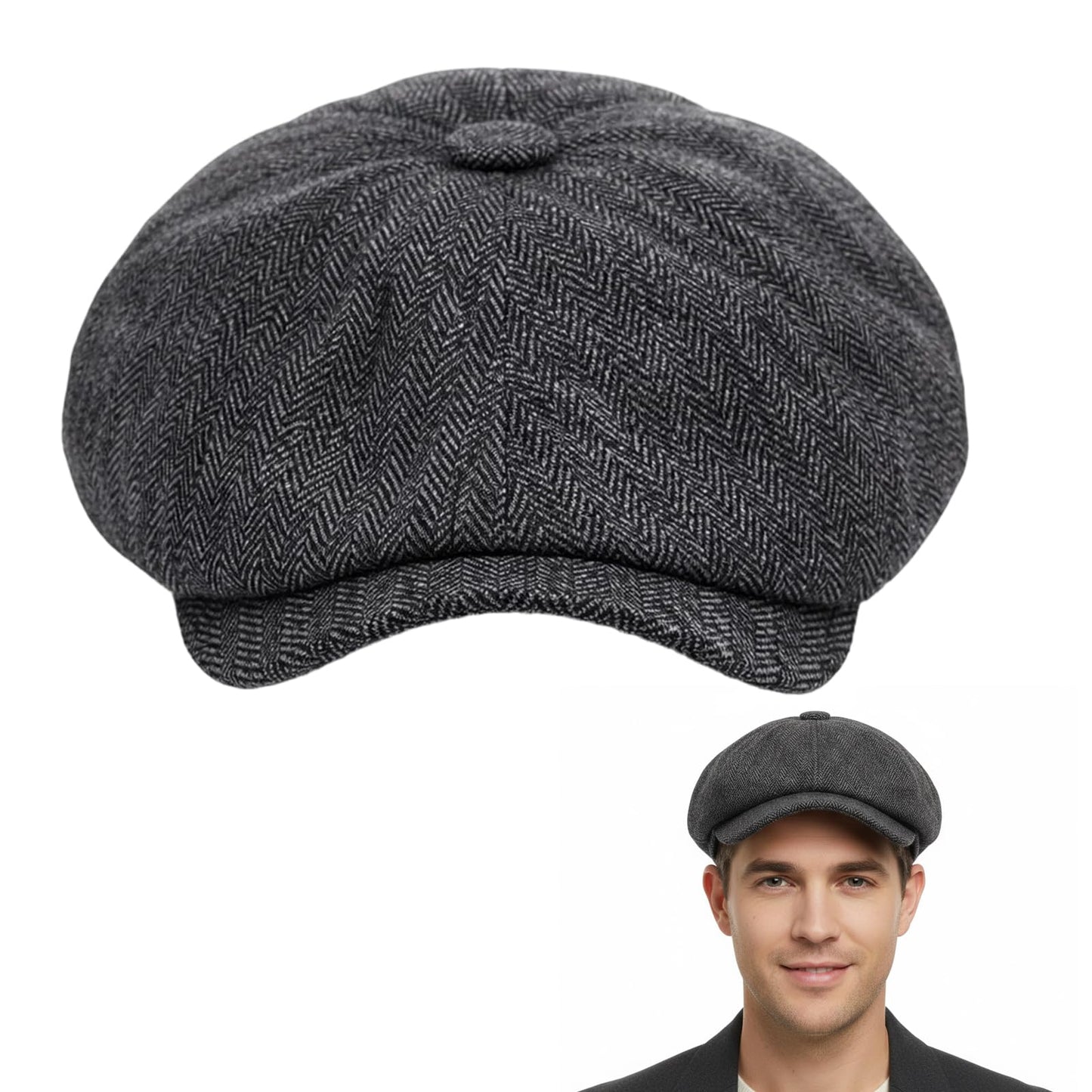Flat Cap - Peaky Blinders Hat for Men - Black Mens Cap - Adjustable